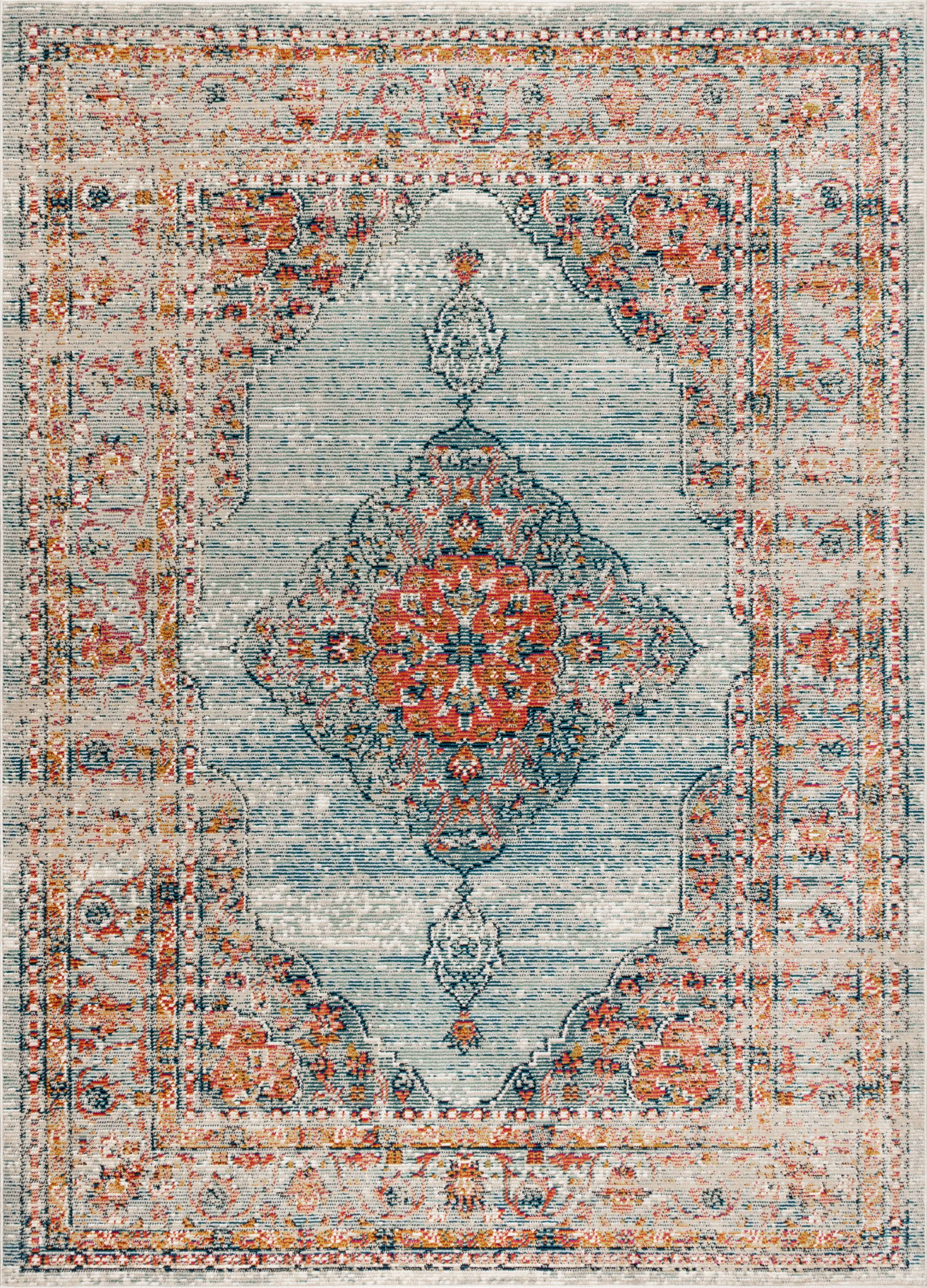 Ivory Coral Medallion 4' x 6' Synthetic Easy-Care Area Rug