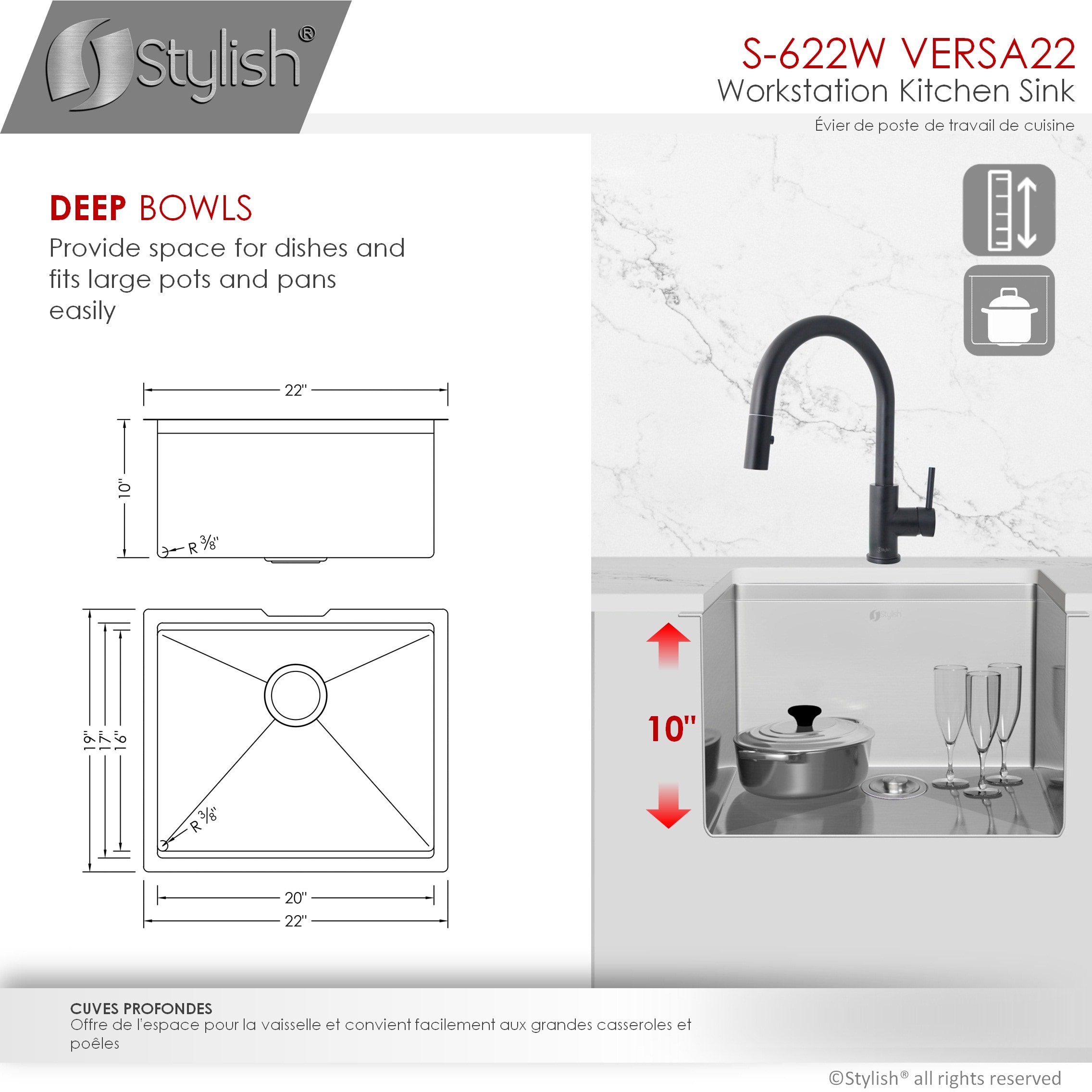 Stylish S-622W1 Kitchen-Sinks - View #5