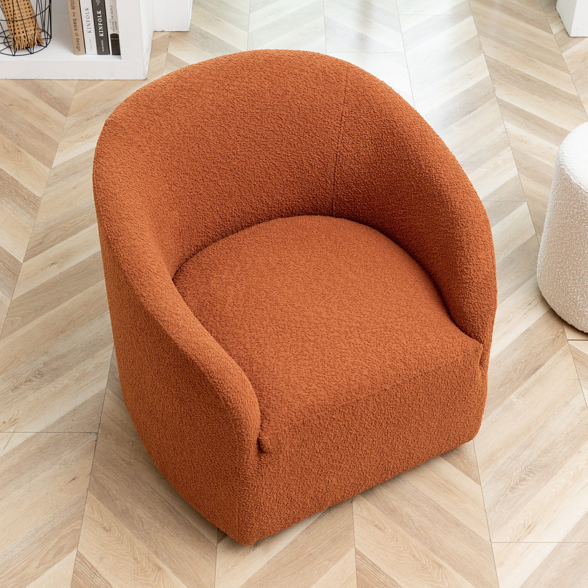 Caramel Boucle Upholstered Swivel Barrel Accent Chair