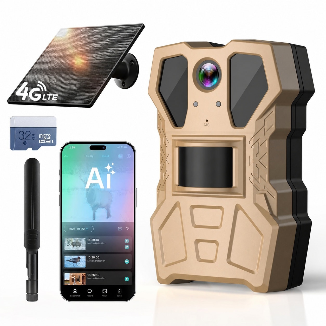 Vrbgify  4G Cellular Trail Camera with Live Feed AI Detection for Deer 33MP Photo 2K HD Video Solar Powered No Glow IR Flash 120 Degree FOV IP65