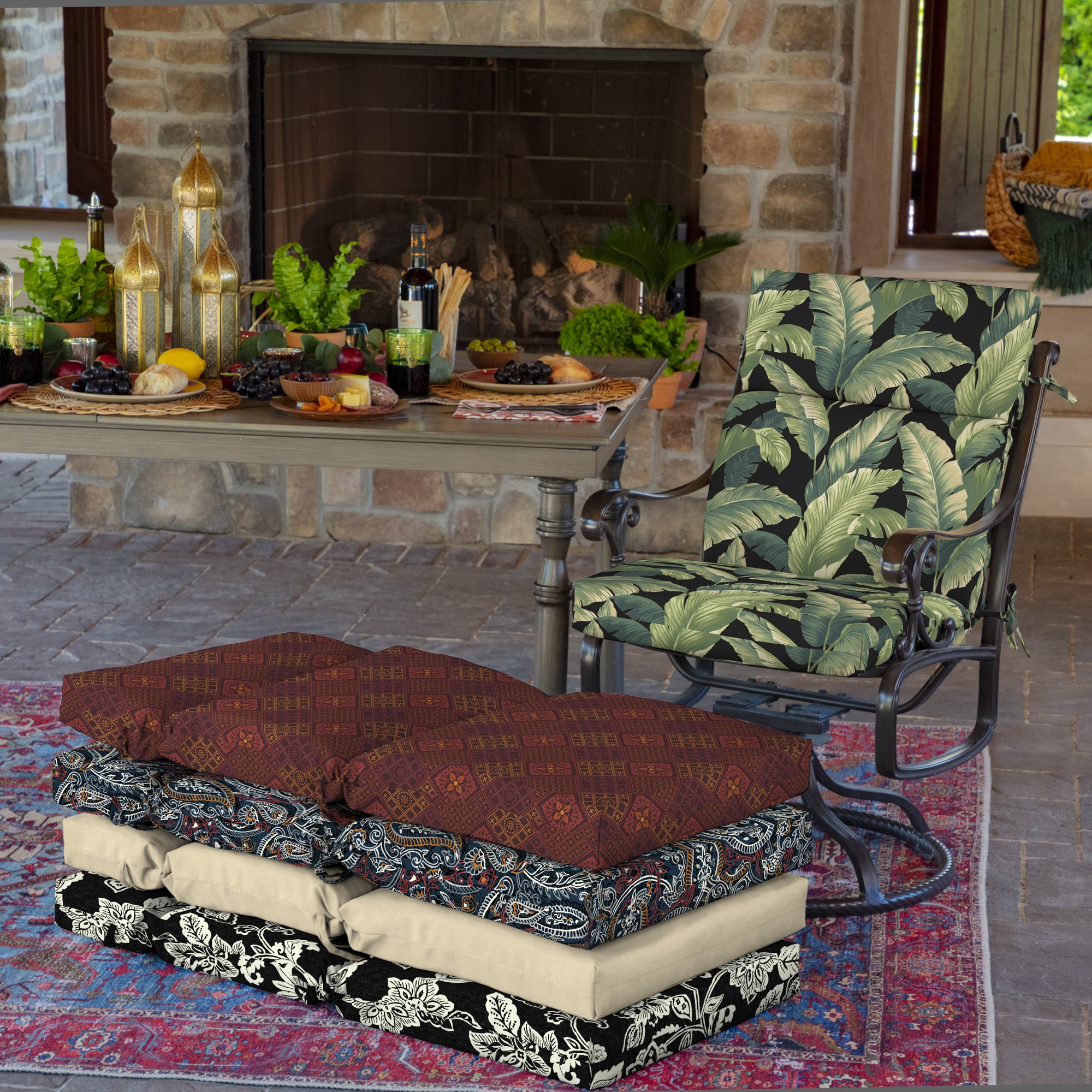 Onyx Cebu Tropical Leaf Pattern Outdoor Dining Chair Cushion