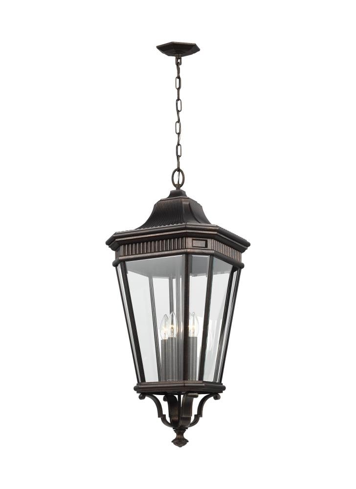 Generation Lighting OL5414GBZ Cotswold Lane 4 -Light Grecian Bronze Traditional Clear glass Lantern Large Outdoor Hanging Pendant light