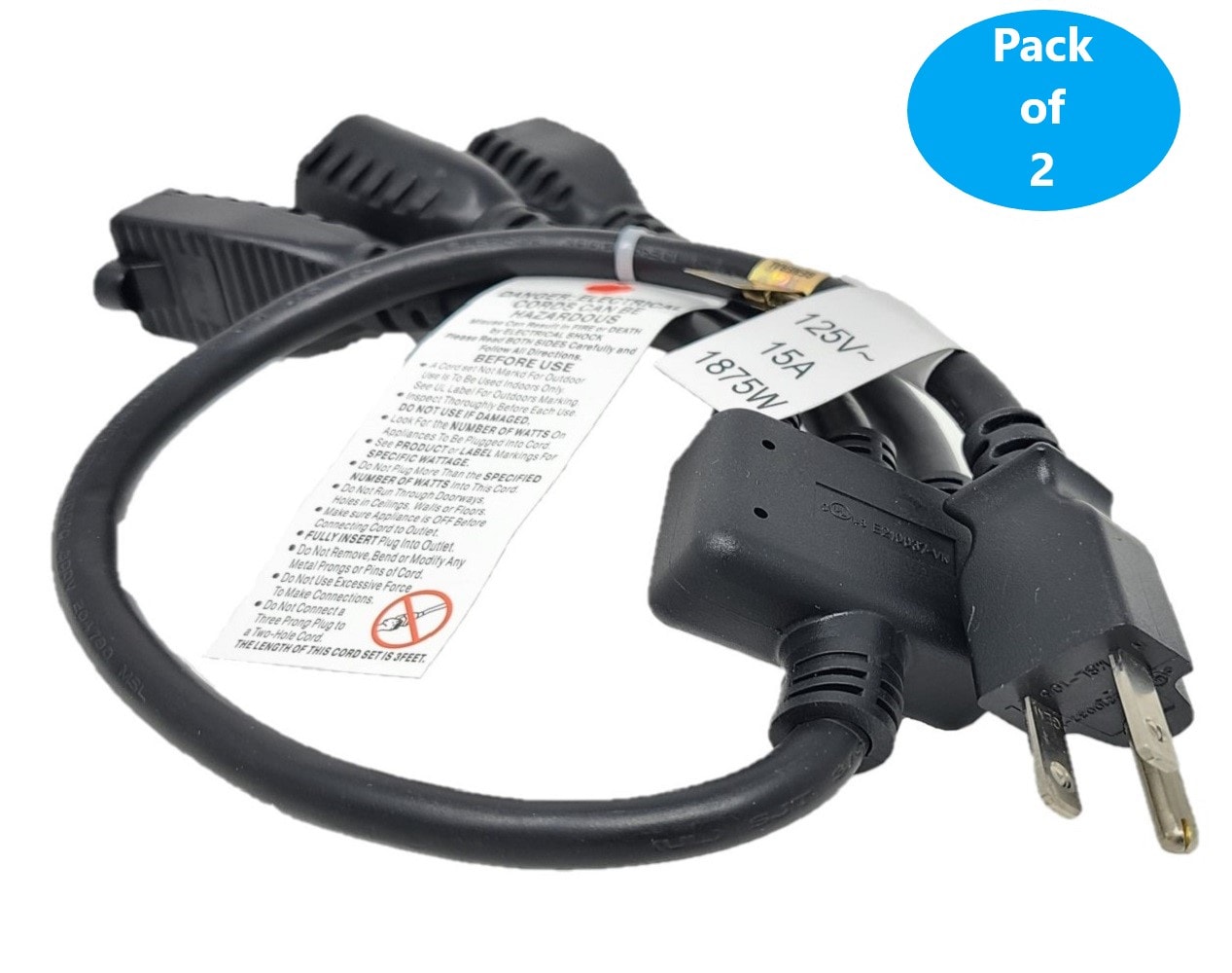 Micro Connectors M05-113YUL14-2P 14-AWG - 3 Black SJT Power Cord By-the-foot