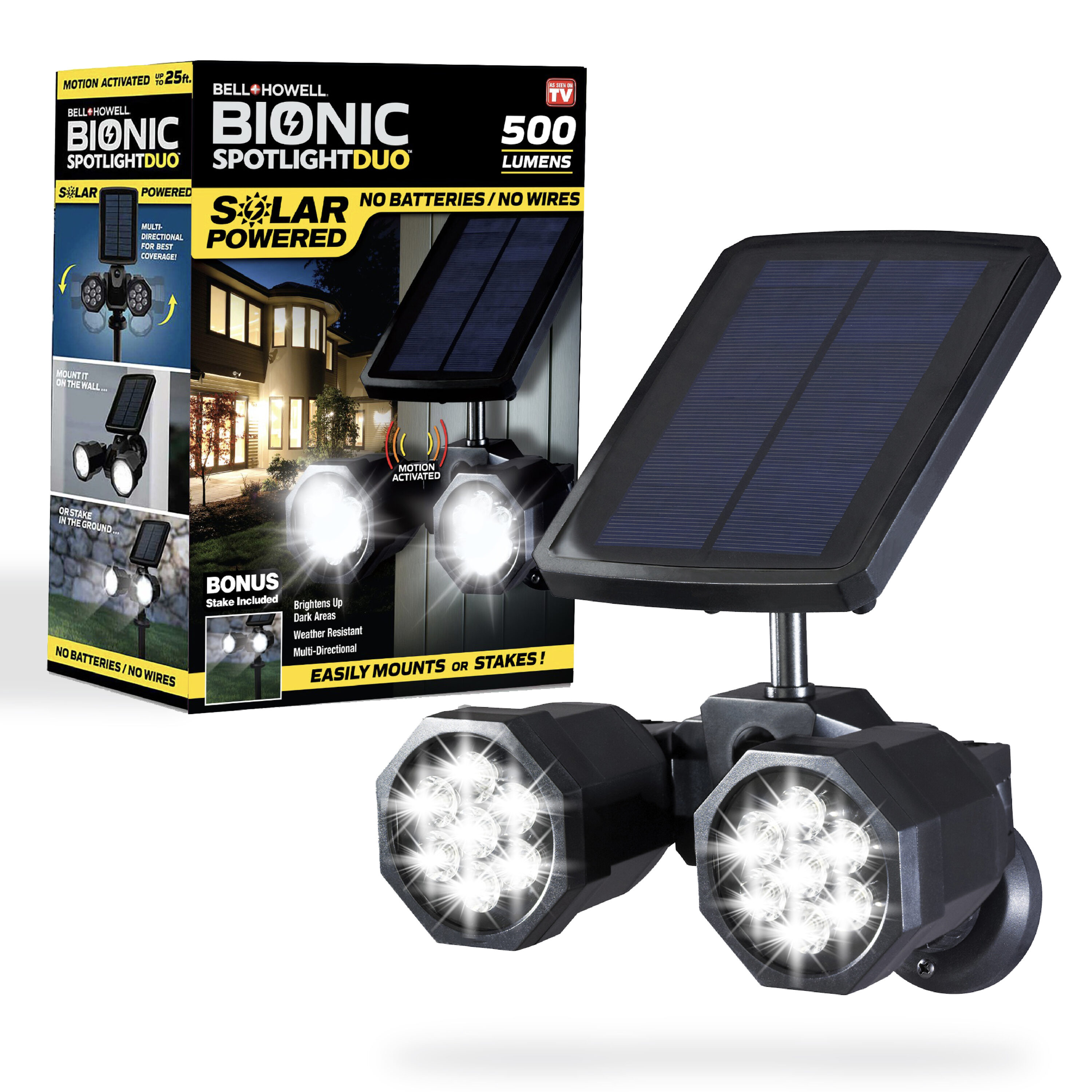 BELL HOWELL Bionic Lighting 500-Lumen 6-Watt Black Solar LED Spot Light  Motion Sensor in the Spot  Flood Lights department at