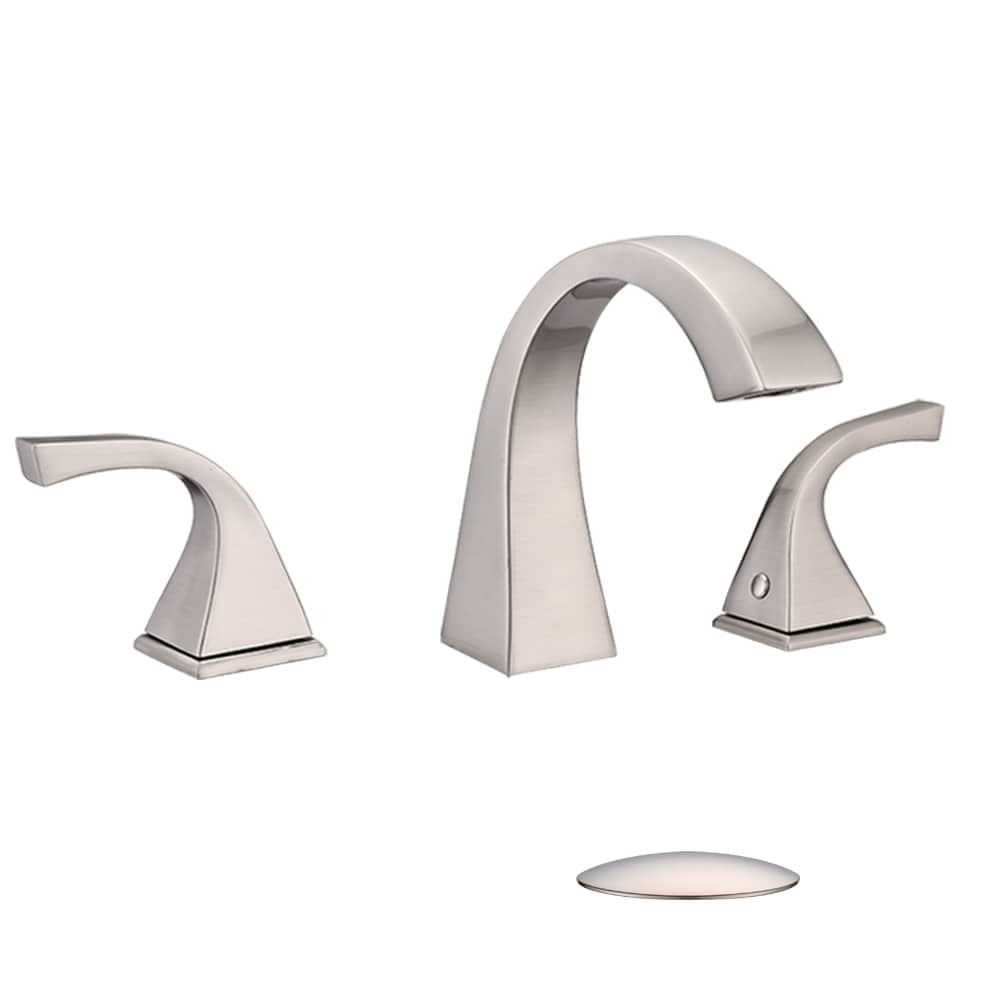 Clihome CL-MS0313-BN Brushed Nickel Widespread 2-handle WaterSense High-arc Commercial/Residential Handle Bathroom Sink Faucet with Drain