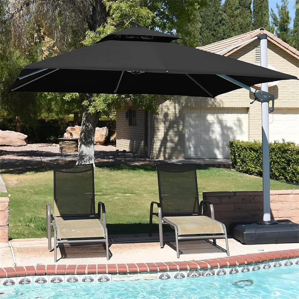 PURPLE LEAF LSLRS10-BK 10-ft Aluminum Black Crank Cantilever Patio Umbrella