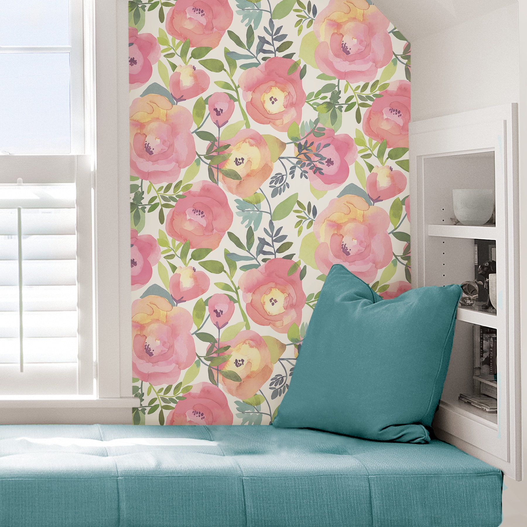 Pink Floral Hand Painted Wallpaper / Peel and Stick Wallpaper Removable  Wallpaper Home Decor Wall Art Wall Decor Room Decor - C902