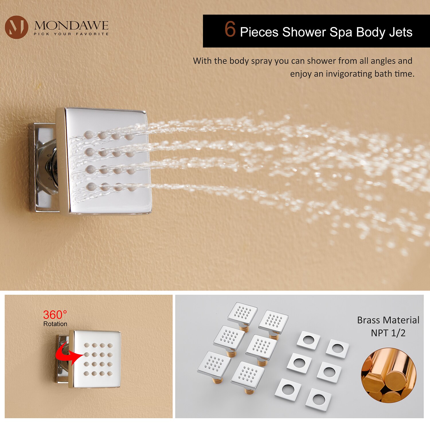 Mondawe WF6001-12CH Showerhead-Bar-Panels - View #6