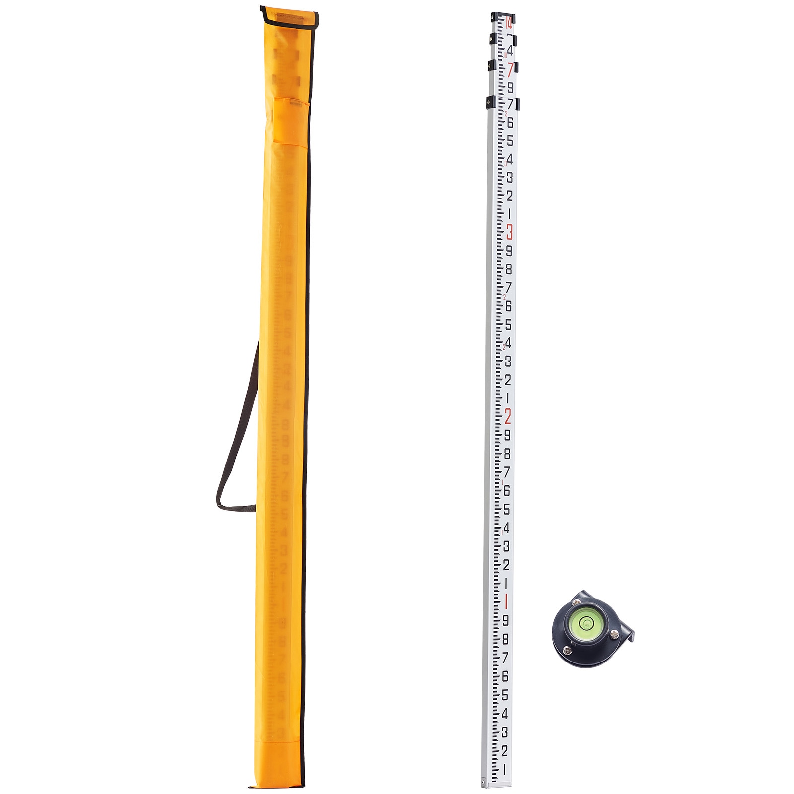 VEVOR Aluminum Grade Rod 14-Feet/10ths 6 Sections Telescopic Measuring Rod Double-Sided Scale 1/10 ft Leveling Rod Stick Aluminum Alloy Survey Rod w/ Bubble LevelandCarrying Bag for Houses Walls Floors #SCYZCLG14YCF05534V0