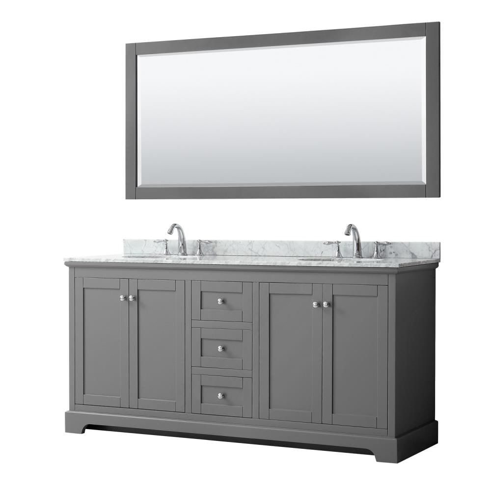 Wyndham Collection WCV232372DKGCMUNOM70 Avery 72-in Dark Gray with Polished Chrome Trim Undermount Double sink Bathroom Vanity with White Carrara Marble Natural marble Top (Mirror Included)