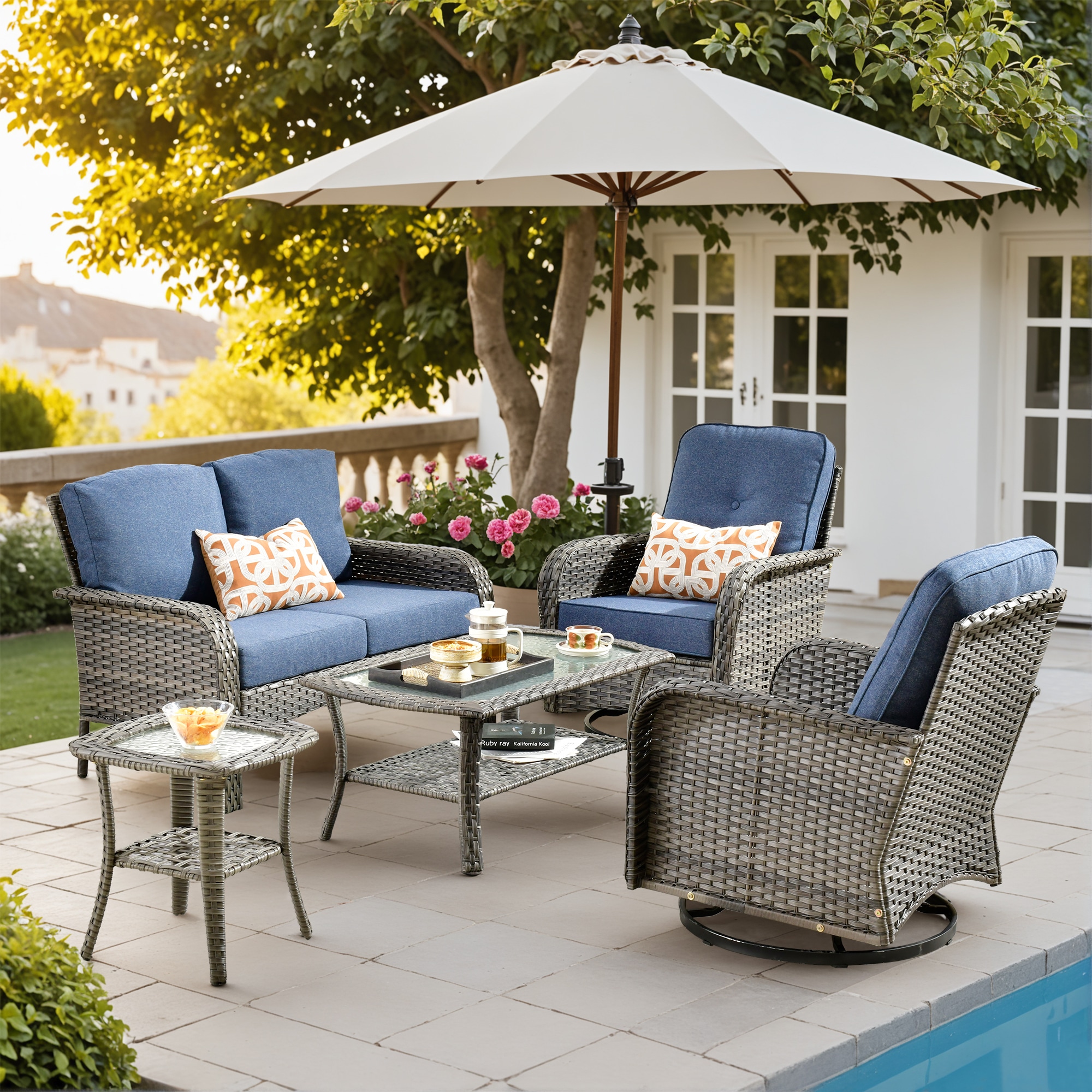 ALTRIGUS 6LYZGNCGNDS30051AL 5 -Piece Wicker Patio Conversation Set with Blue Cushions