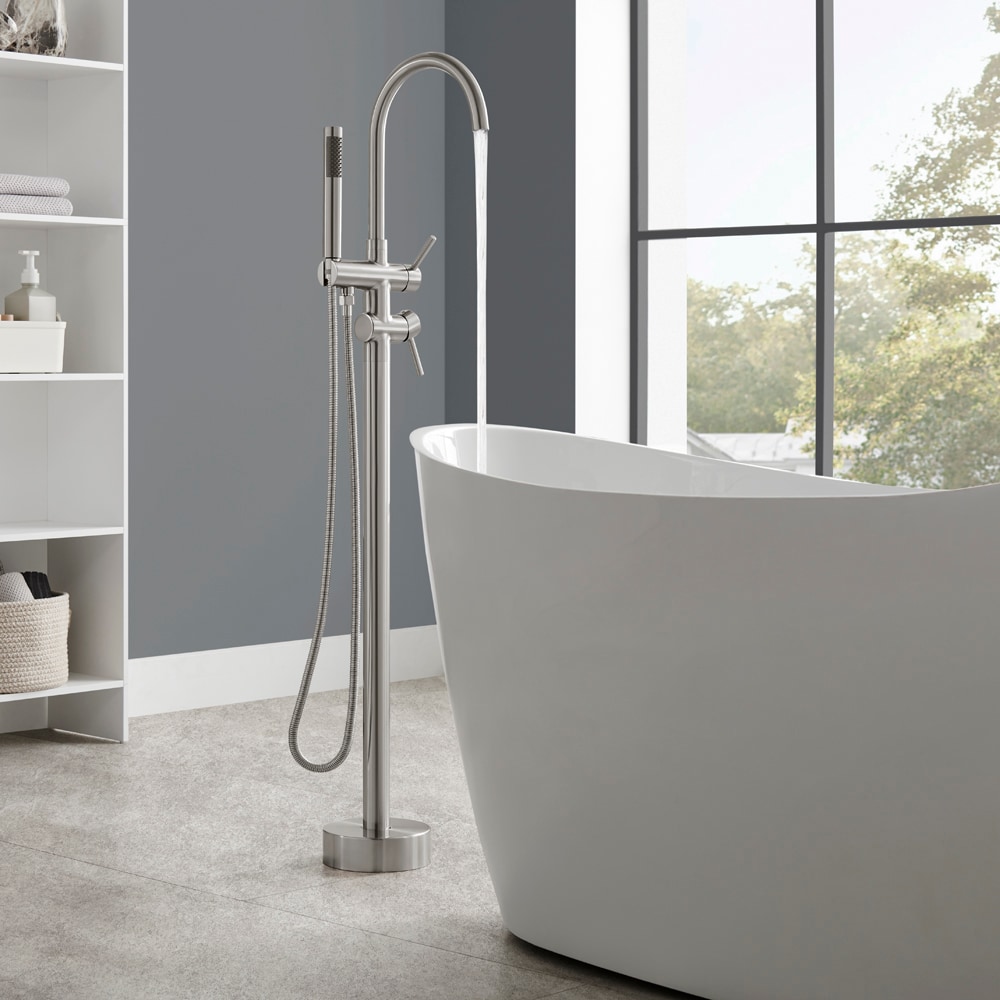 Runfine RF422185 Hollywood Regency Brushed Nickel 1-handle Freestanding High-arc Bathtub Faucet with Hand Shower ( Valve Included )