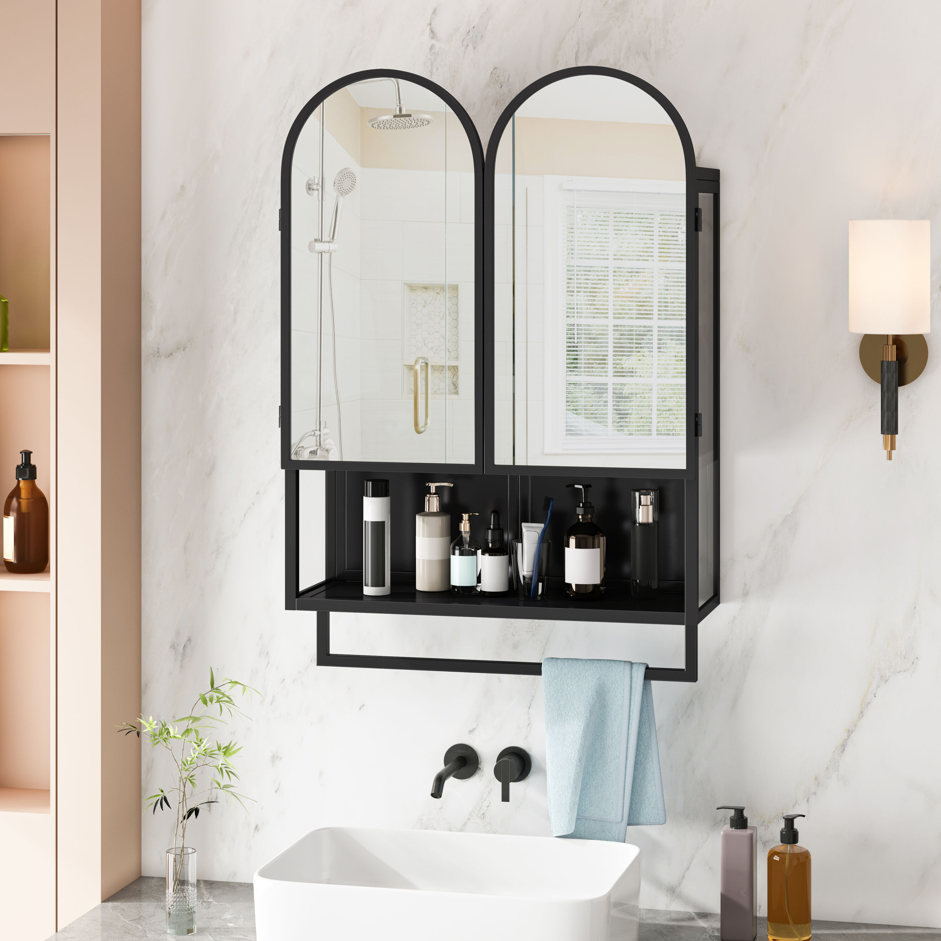 Hrinhom - Unassembled 23.6-in x 32.68-in x 7.8-in Black Bathroom Wall Cabinet