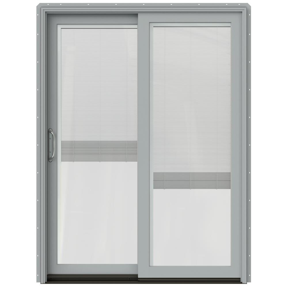 JELD-WEN LOWOLJW220100227 60-in x 80-in Tempered Blinds Between The Glass Silver Clad-wood Sliding Left-Hand Sliding Double Patio Door Screen Included
