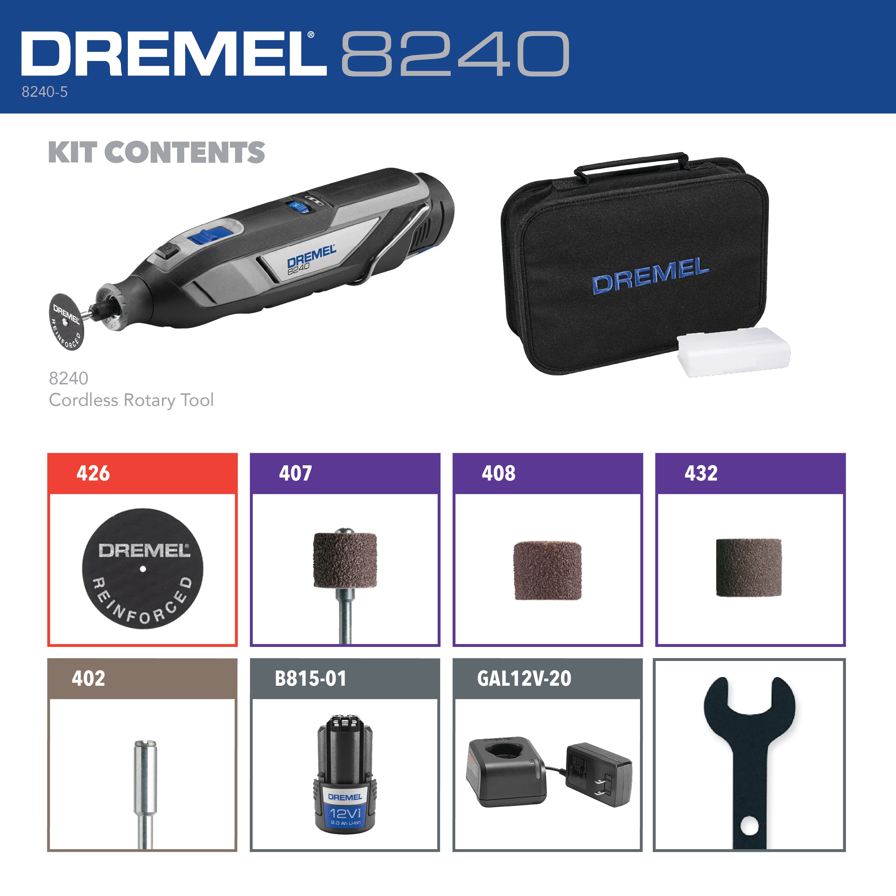 Dremel 8240 Variable Speed Cordless 12-volt 2-Amp Multipurpose Rotary Tool  Kit