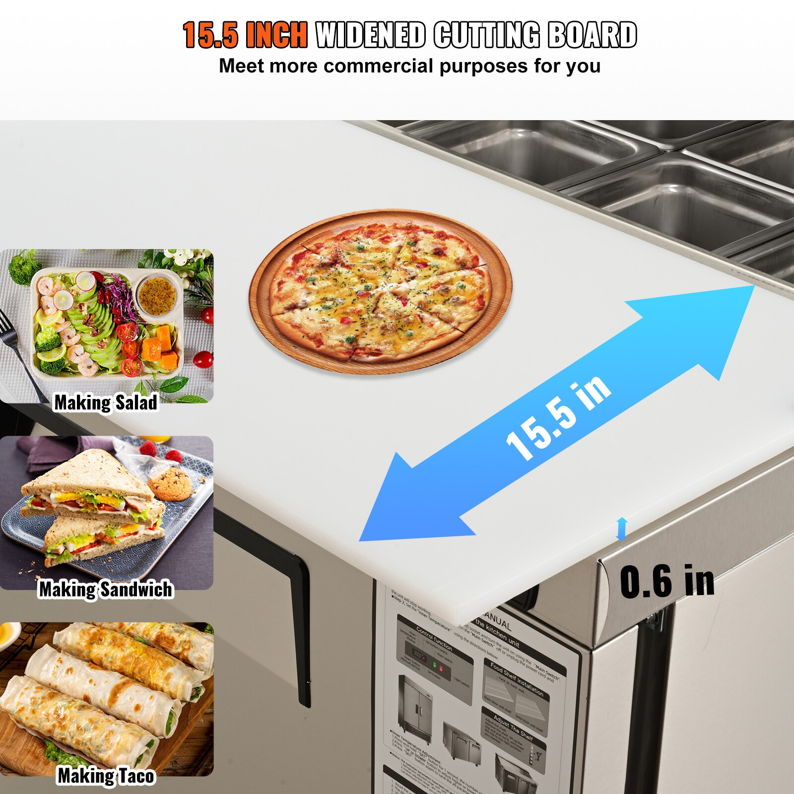 Stainless Steel Commercial Food Prep Table with Refrigerator