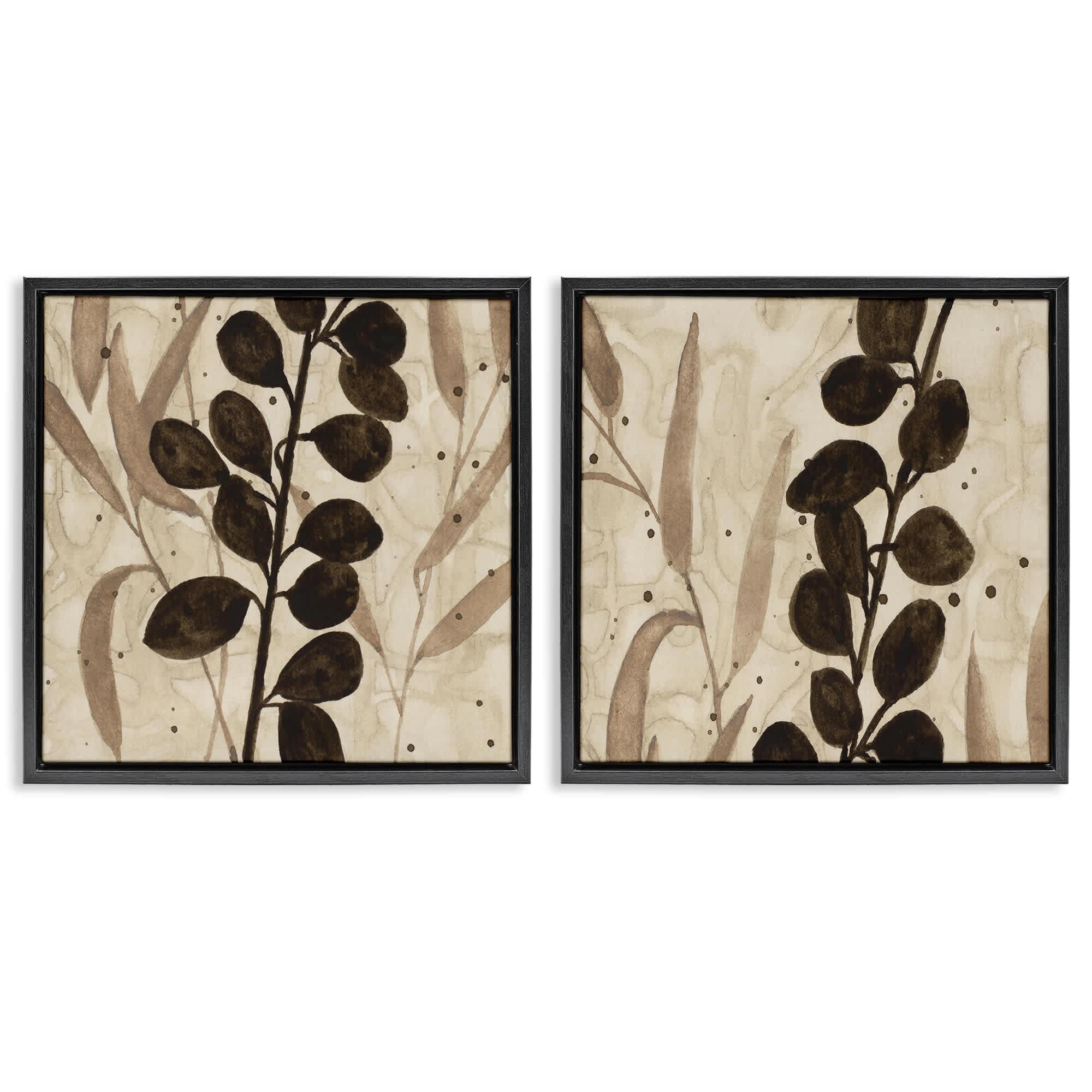 Stupell Industries B2-815-FFB-2PC-17X17 Natural Tone Sprouting Leaves 2pc Floating Frame Set design by Krinlox