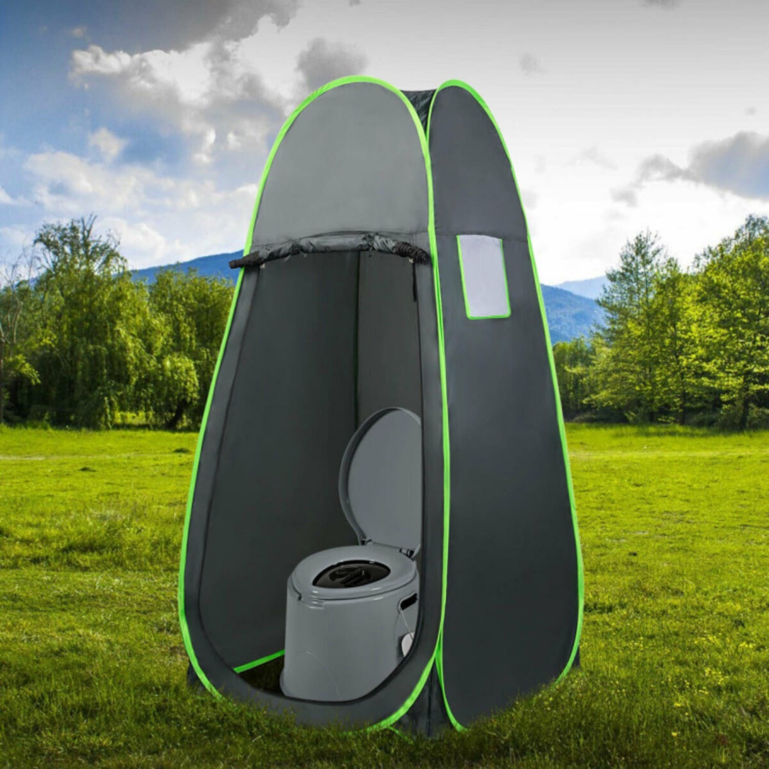 Mondawe - Gray Portable Travel Toilet  5L with Paper Holder for Outdoor