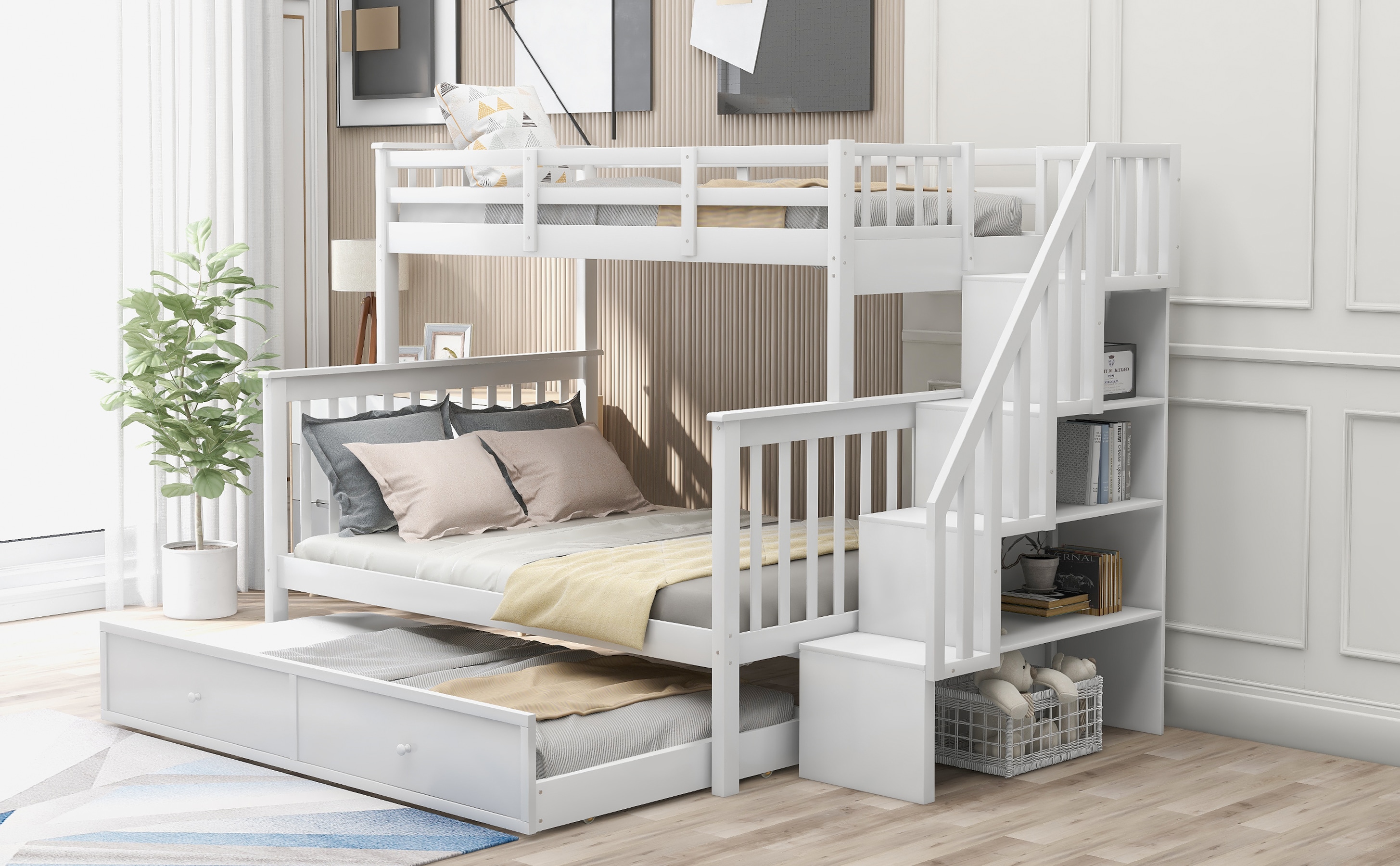 CASAINC Bunk bed White Twin Over Full Bunk Bed in the Bunk Beds ...