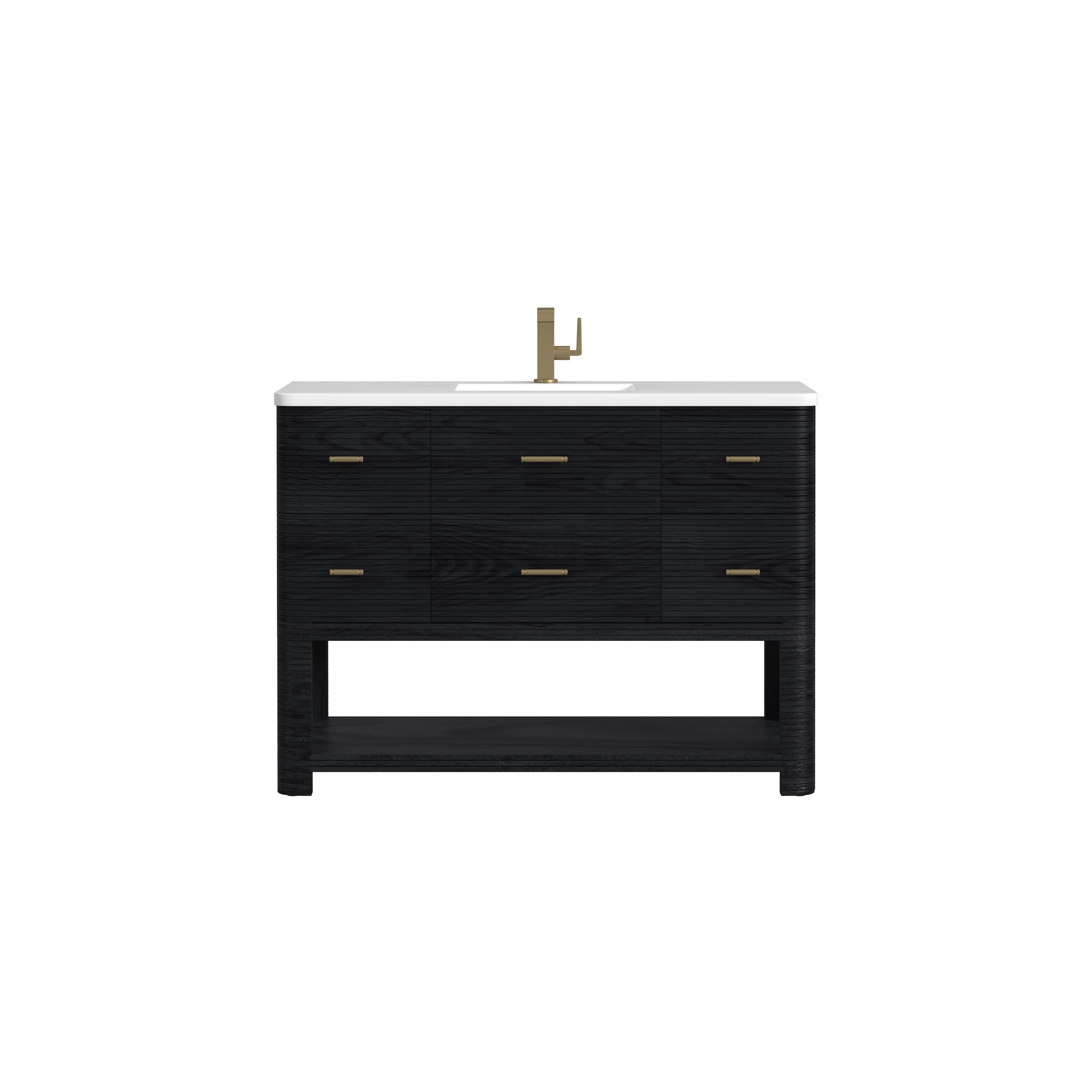 James Martin Vanities D704-V48-CBO-3WZ Lucian 48-in Carbon Oak Undermount Single Sink Bathroom Vanity with White Zeus Quartz Top