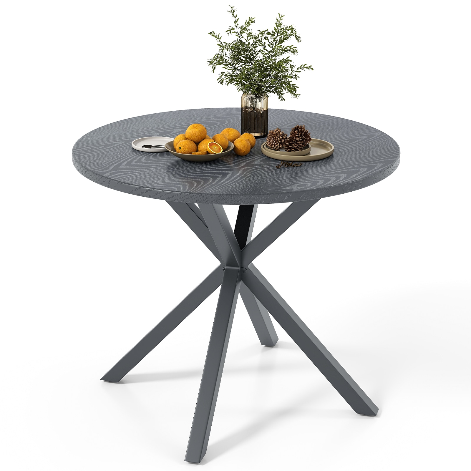 Slickblue Patio Bistro Round Outdoor Dining Table - 34W x 34L- Inches Wood-Like Top X-Leg Design Adjustable Feet for Balcony or Garden
