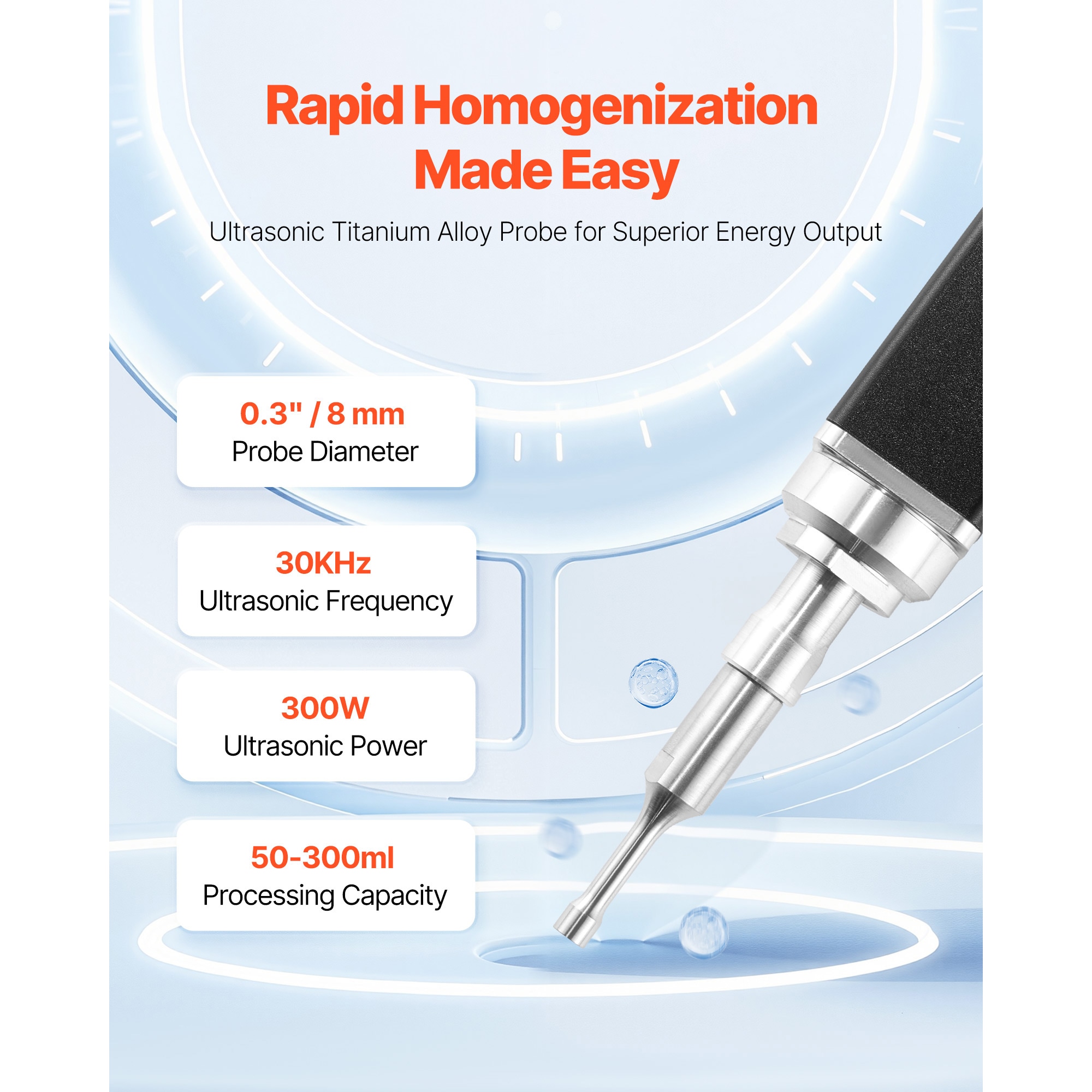 VEVOR Portable Ultrasonic Homogenizer 0.3 in Titanium Alloy Probe 30KHz ...