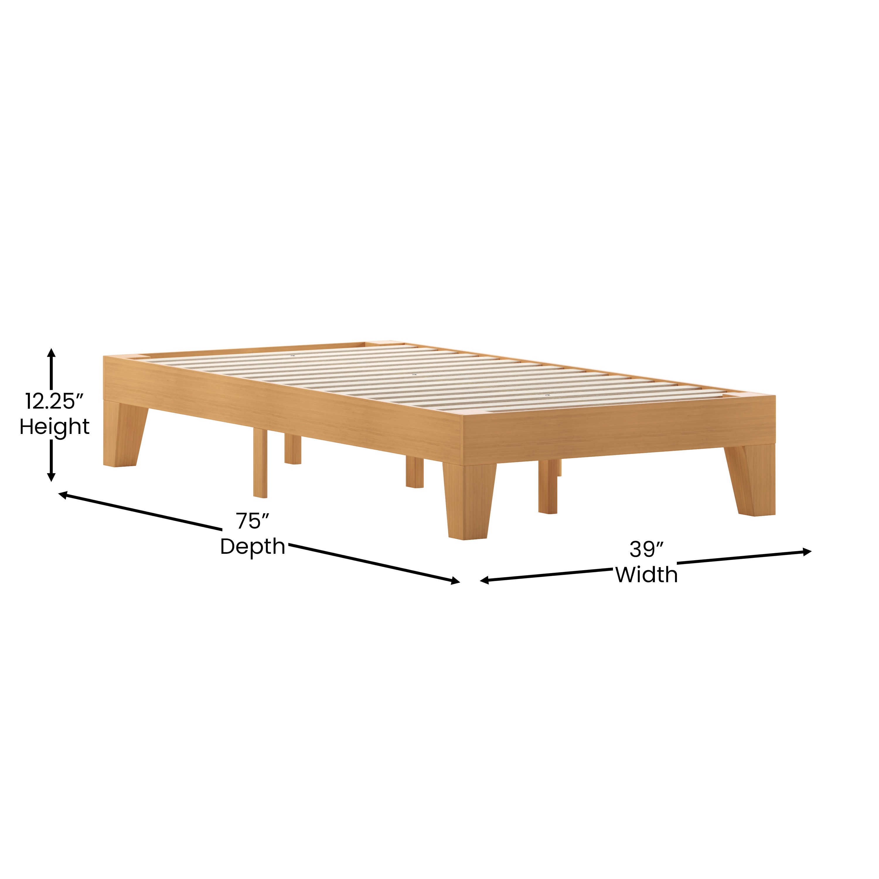 Twin Natural Pine Wood Platform Bed Frame with Slats