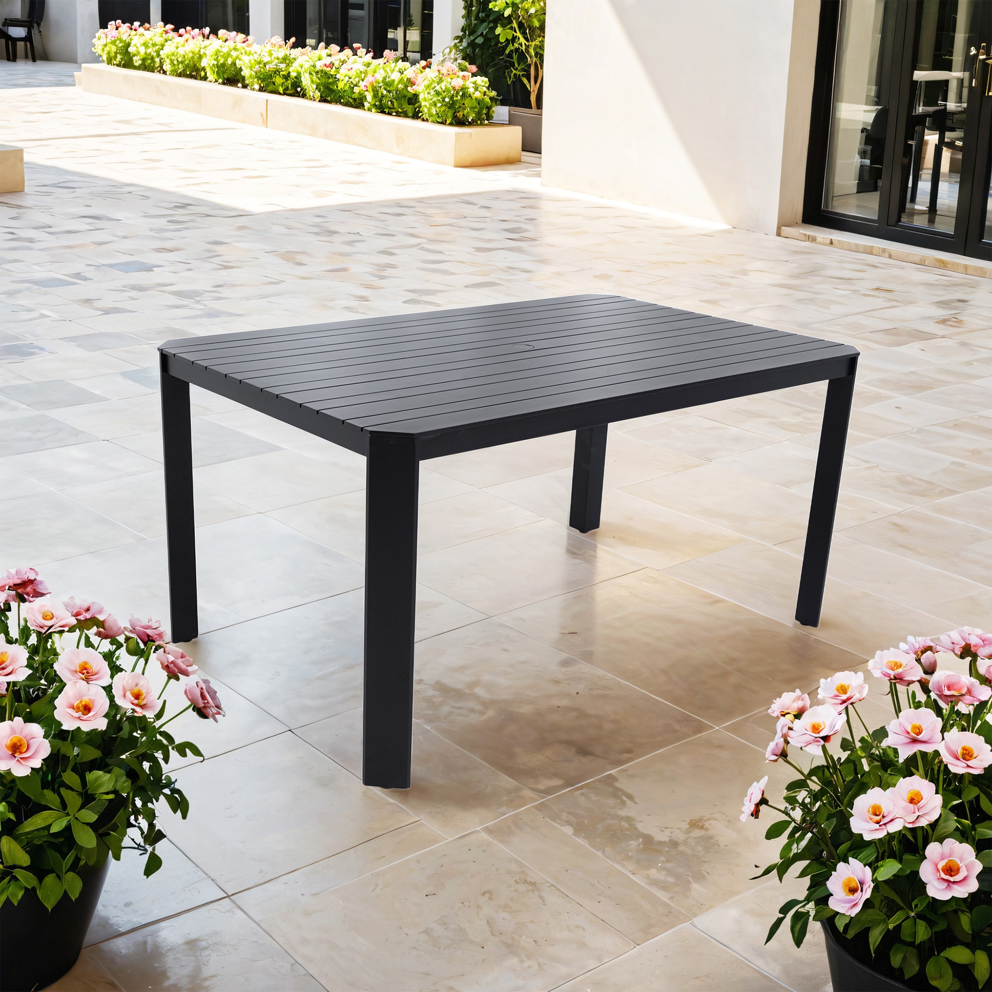 Xspracer ML-DT282WP Patio Table Rectangle Outdoor Dining 38-in W x 59-in L with Umbrella Hole