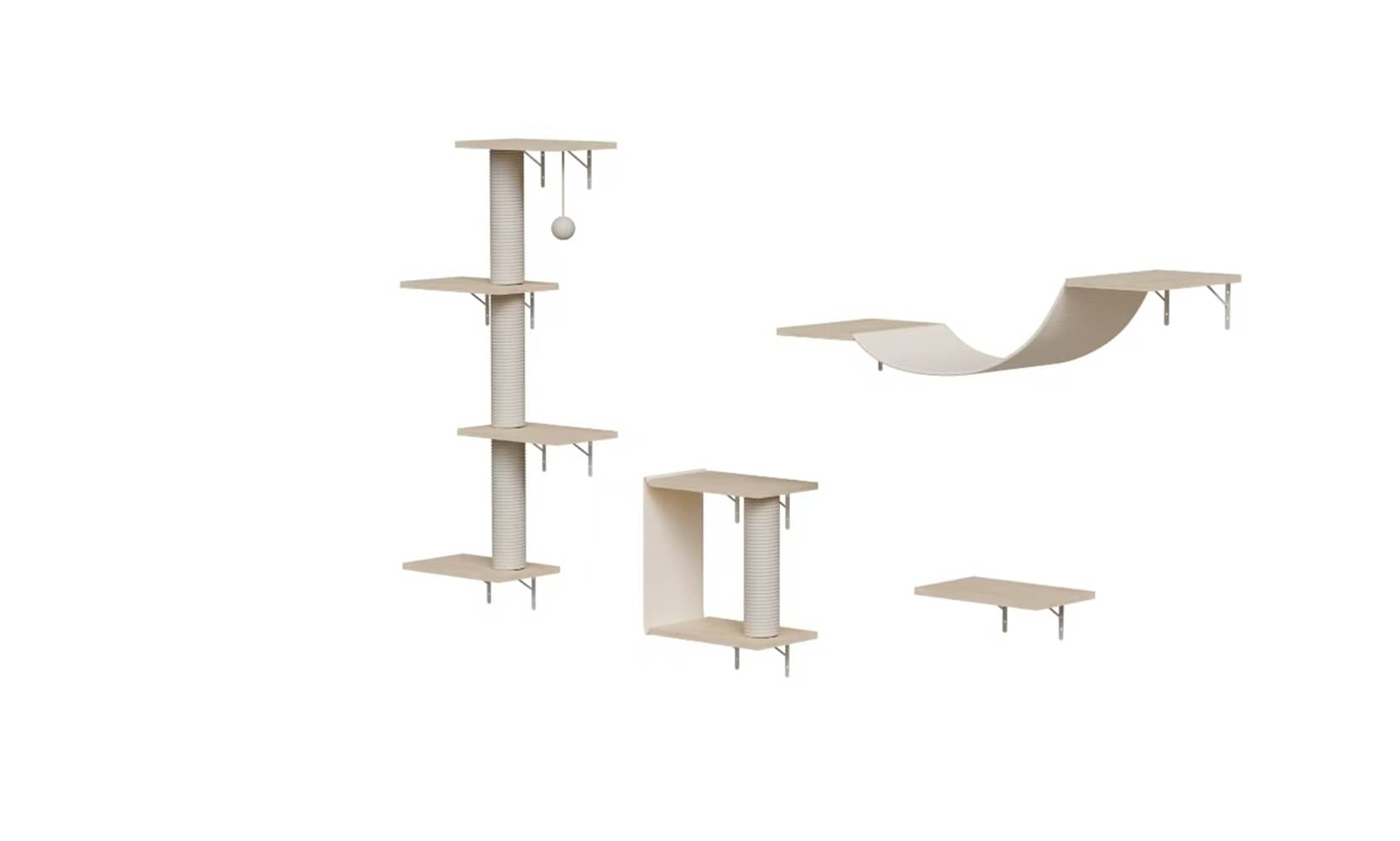 Vynxaria LEXY1537-DJCW-MPJ006 Summit Natural Large Particle Board Wall Mount Cat Furniture Four Piece Set