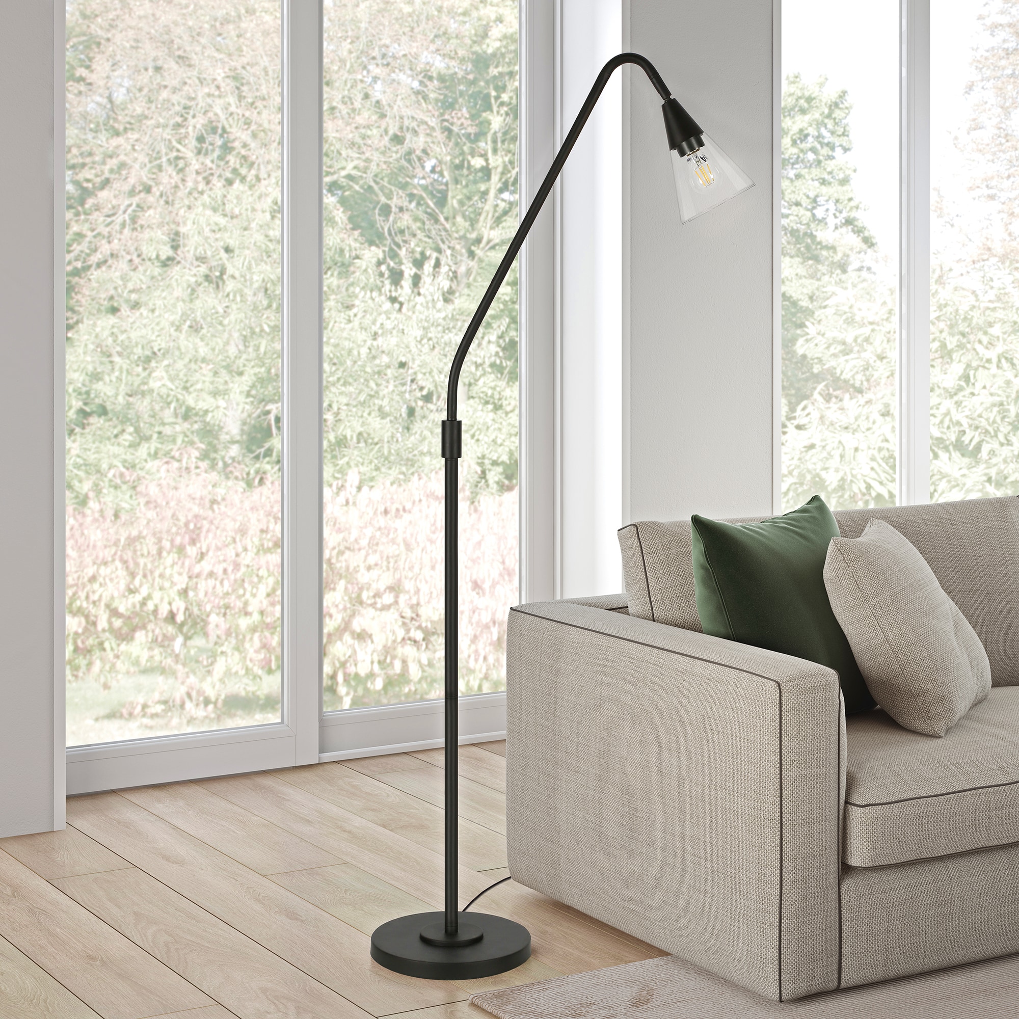 Hailey Home FL0295 Challice 65.75-in Blackened bronze Standard Floor Lamp with Glass Shade