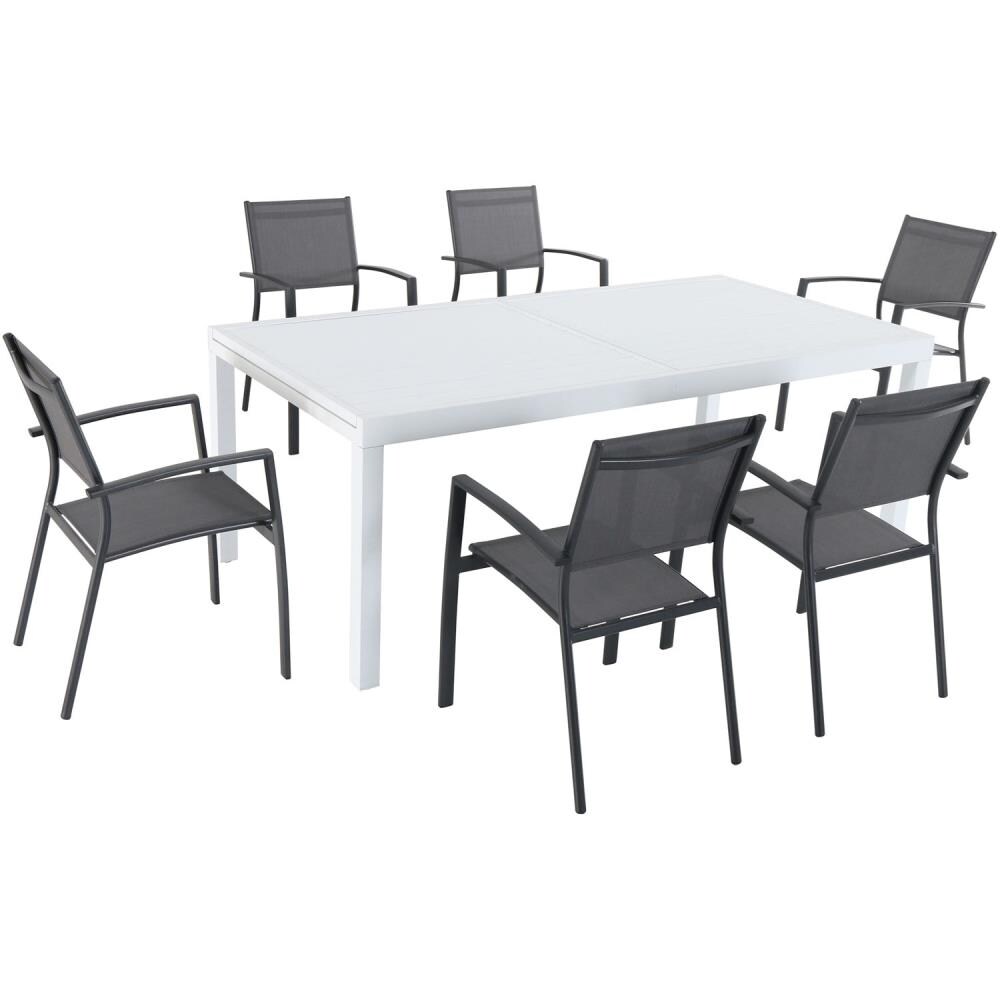 Hanover DELDN7PC-WG Del Mar 7 -Piece Gray Patio Dining Set Aluminum Rectangle Table with 6 Gray Stationary Chairs