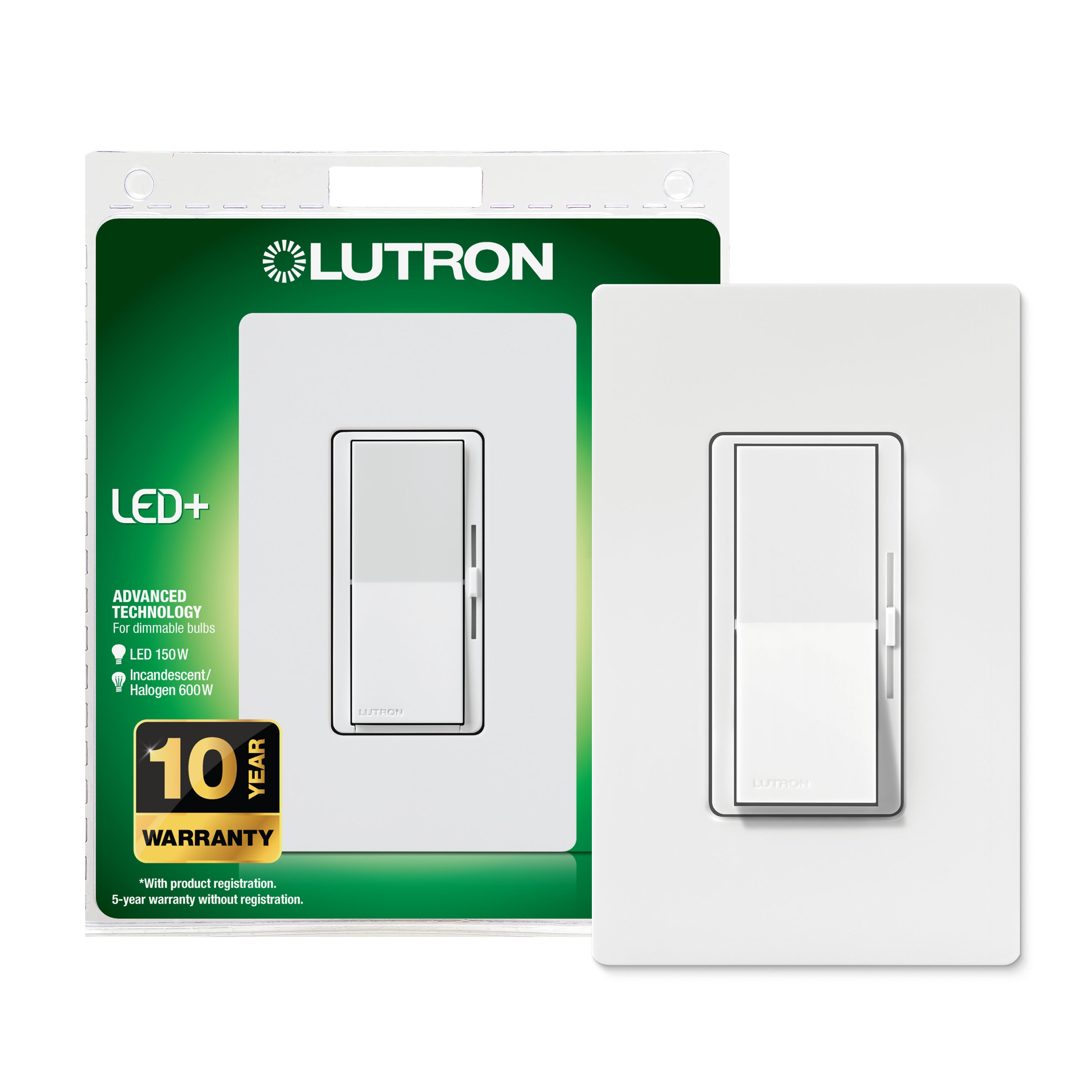 Lutron DVWCL-153PH-WH Diva LED+ Single-pole/3-way LED Rocker Light dimmer switch Wall Plate Included , White