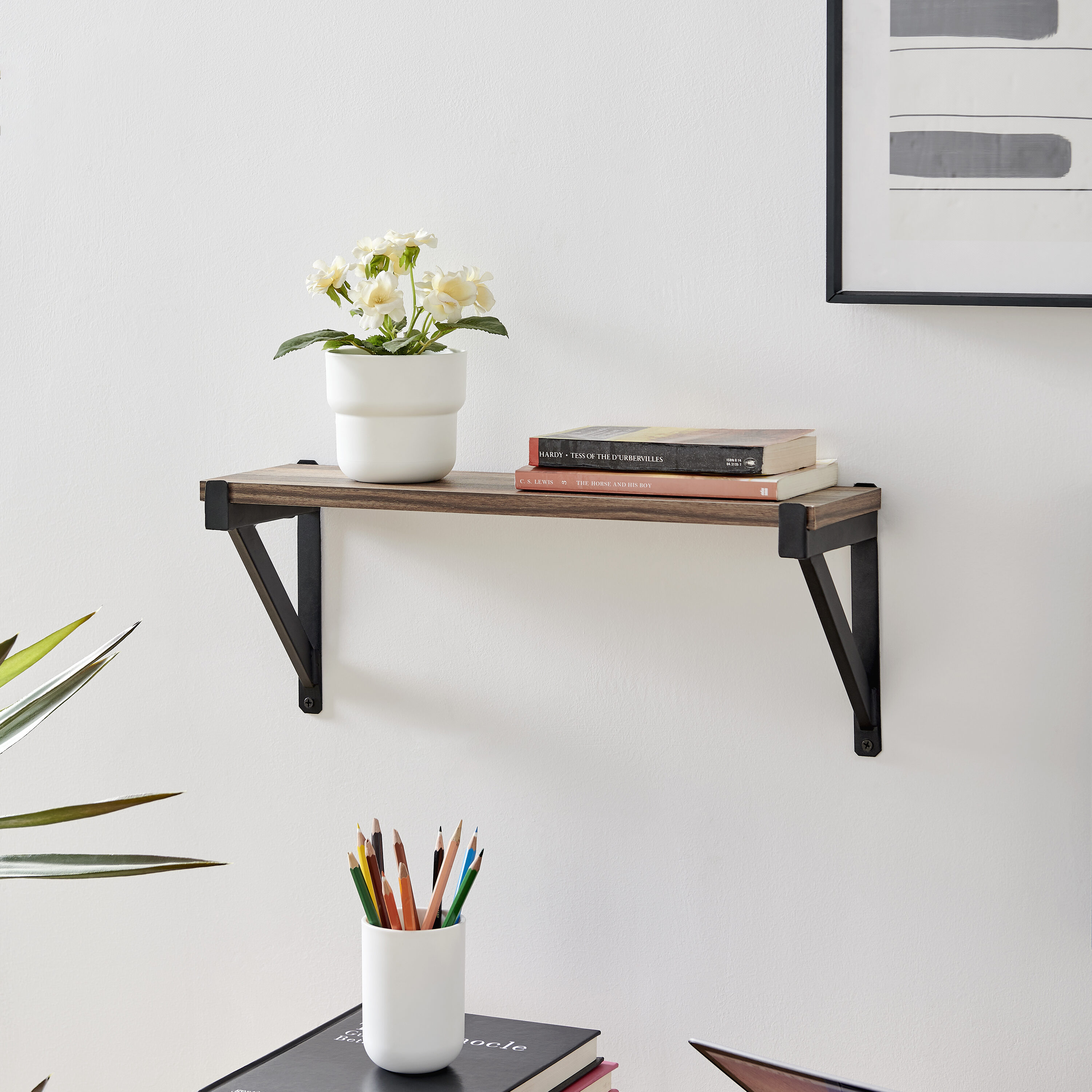 Danya B. GH21806 5.91-Inches L x 18.90-Inches D x 7.87-Inches H Brown, Black MDF Rectangular Floating shelf