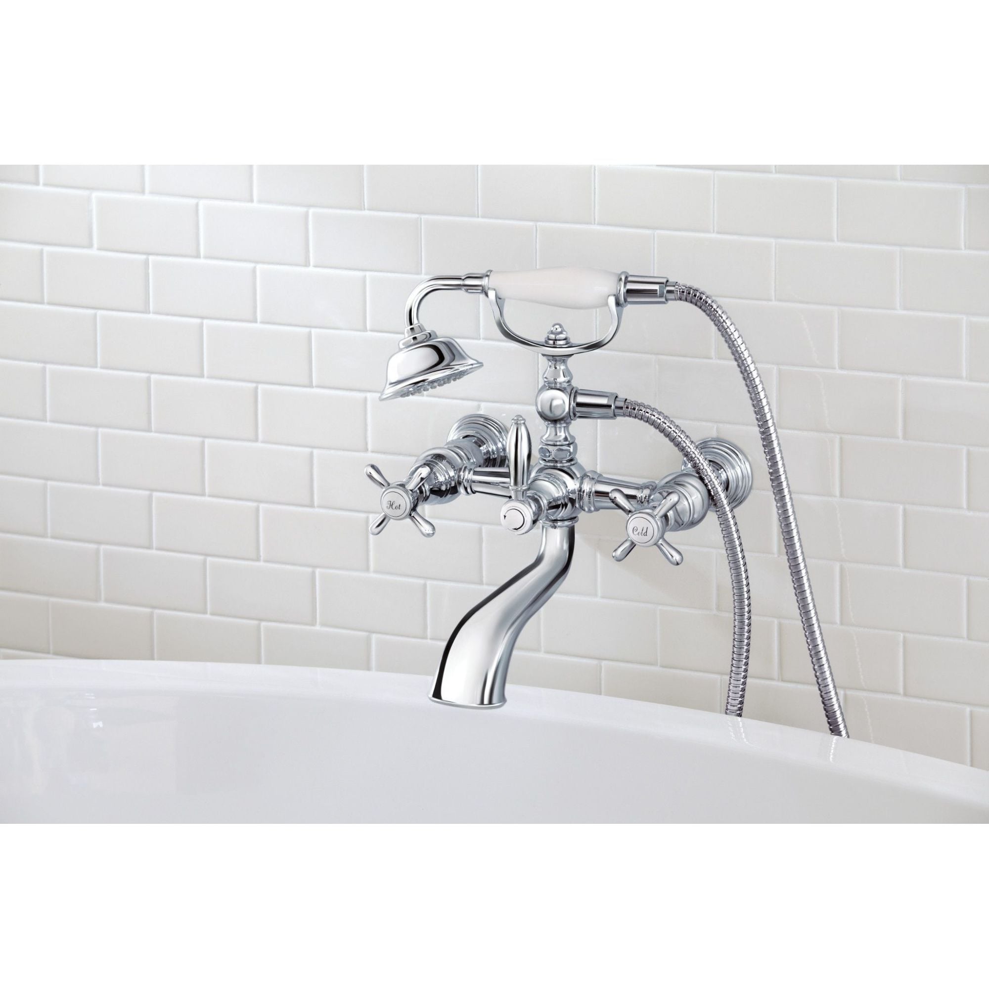 Weymouth Chrome Two-Handle Tub Filler with Hand Shower