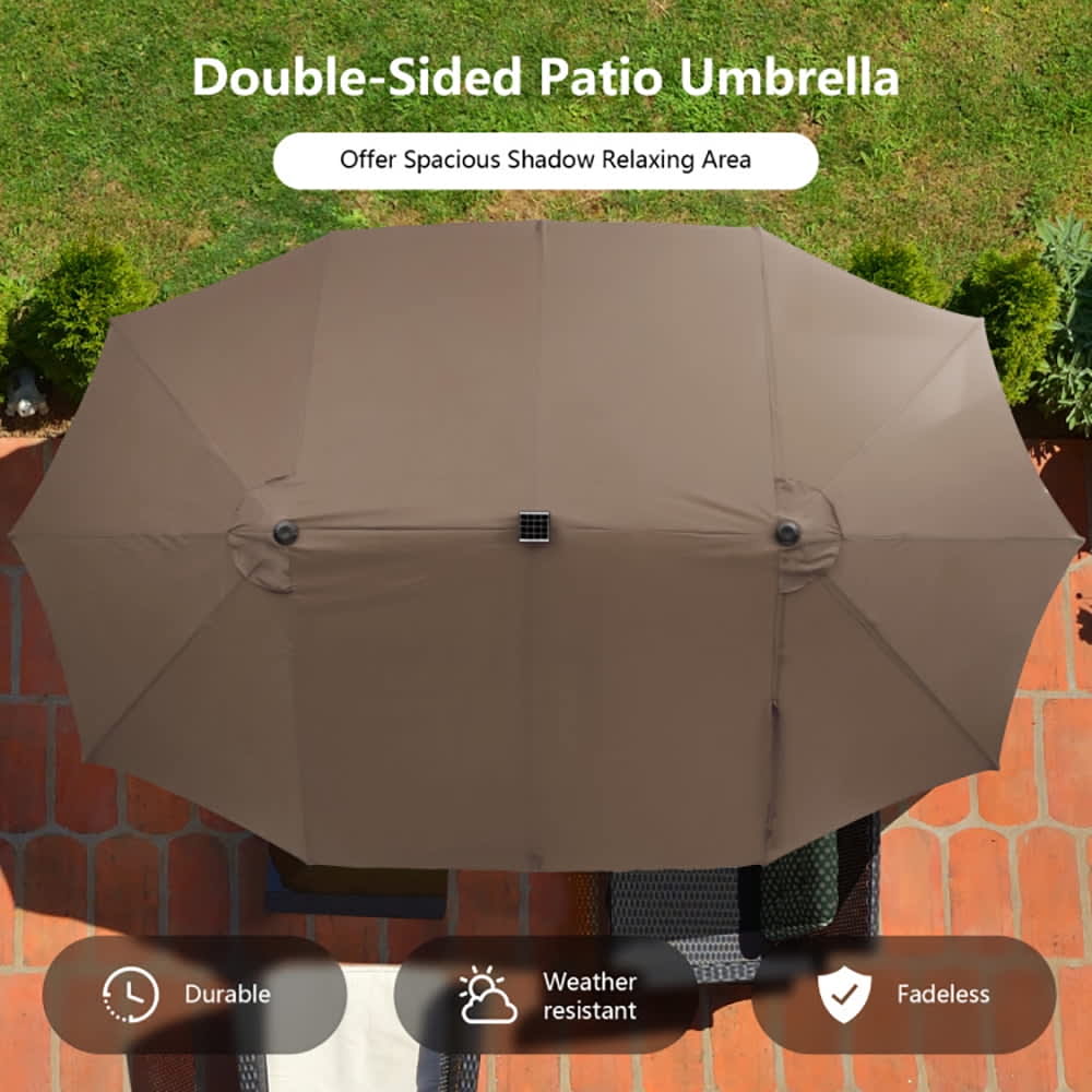 Choco Moon 15 Feet Double Sided Patio Umbrella with 48 LED Lights Beige  Outdoor Table Umbrella Yard Umbrella Outdoor Patio Umbrella at Lowes.com