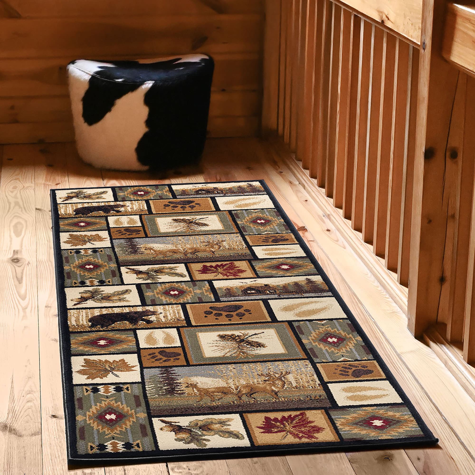 Nature Lodge Blue and Beige Rectangular Area Rug