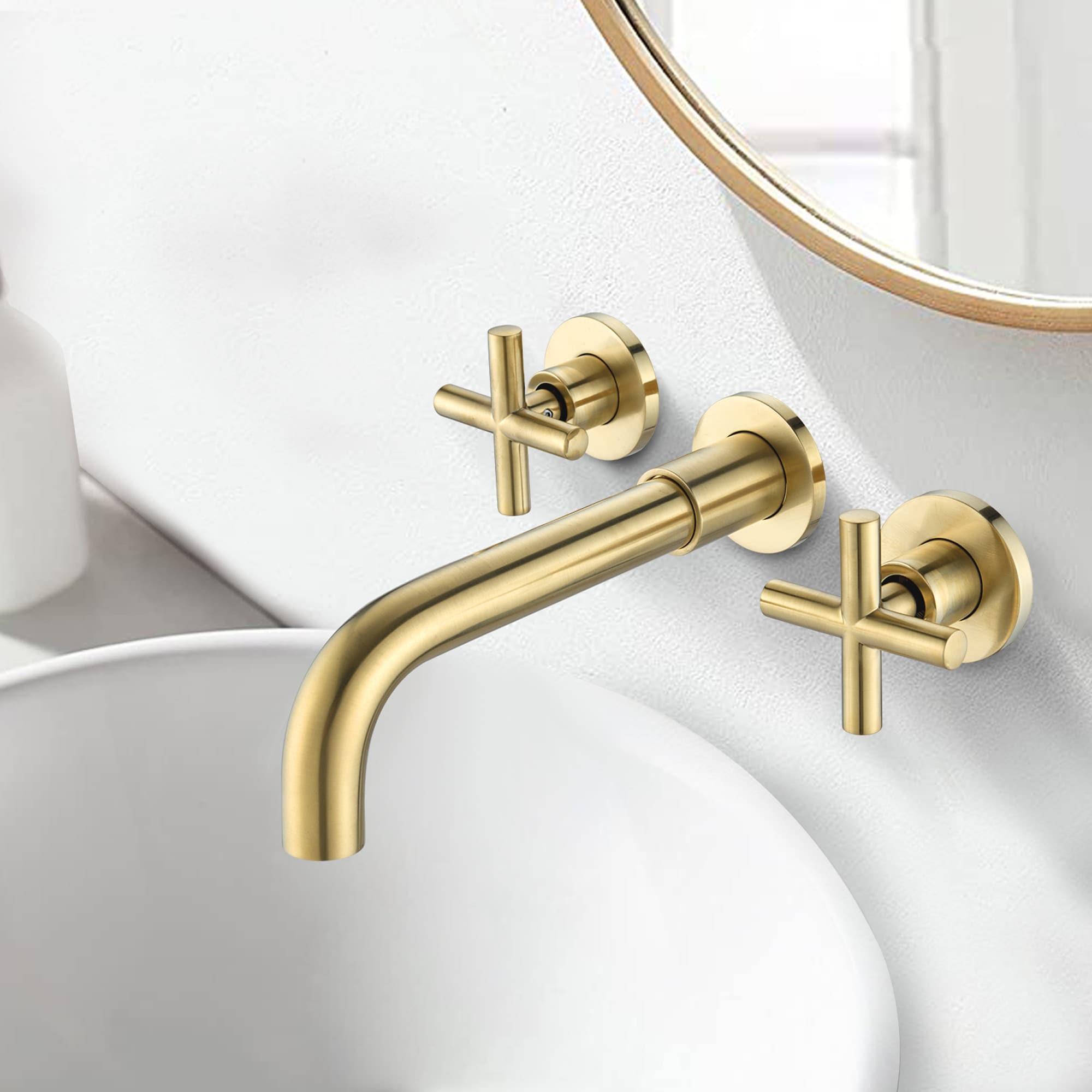 Wooakway Wall Mounted Bathroom Sink Faucet Brushed Gold