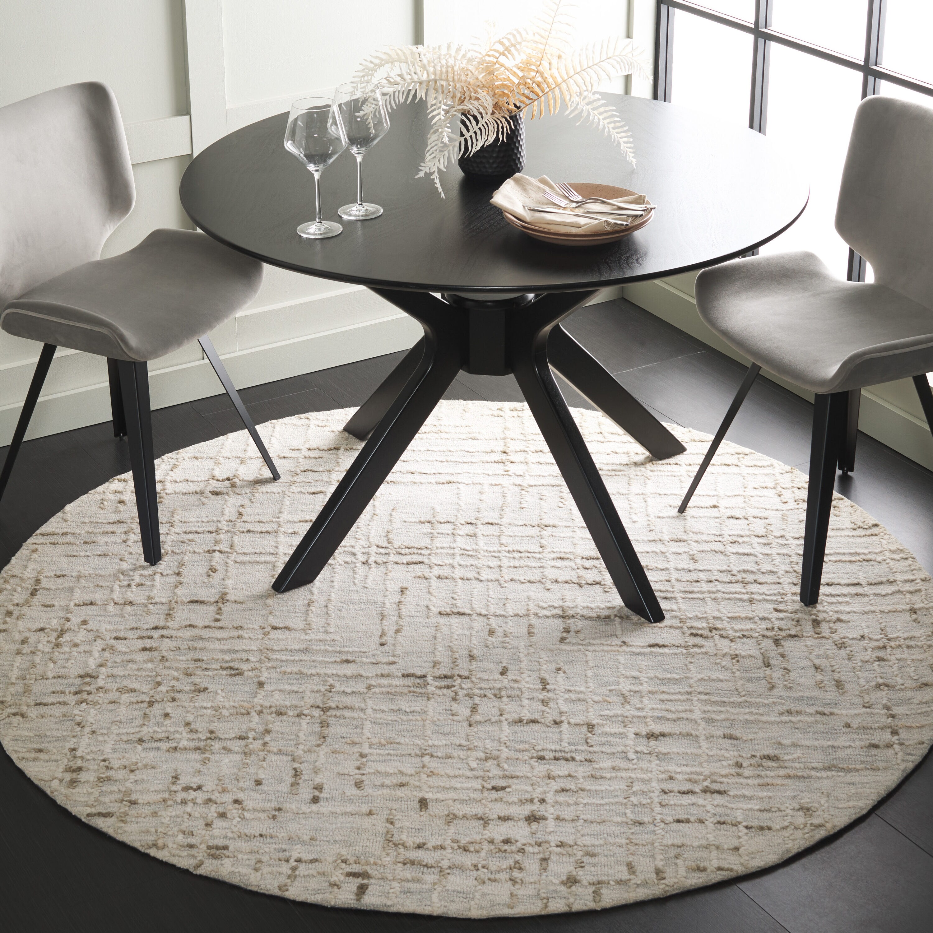  Abstract 280 Gray/Sage Contemporary 6ft x 6ft Round Rug