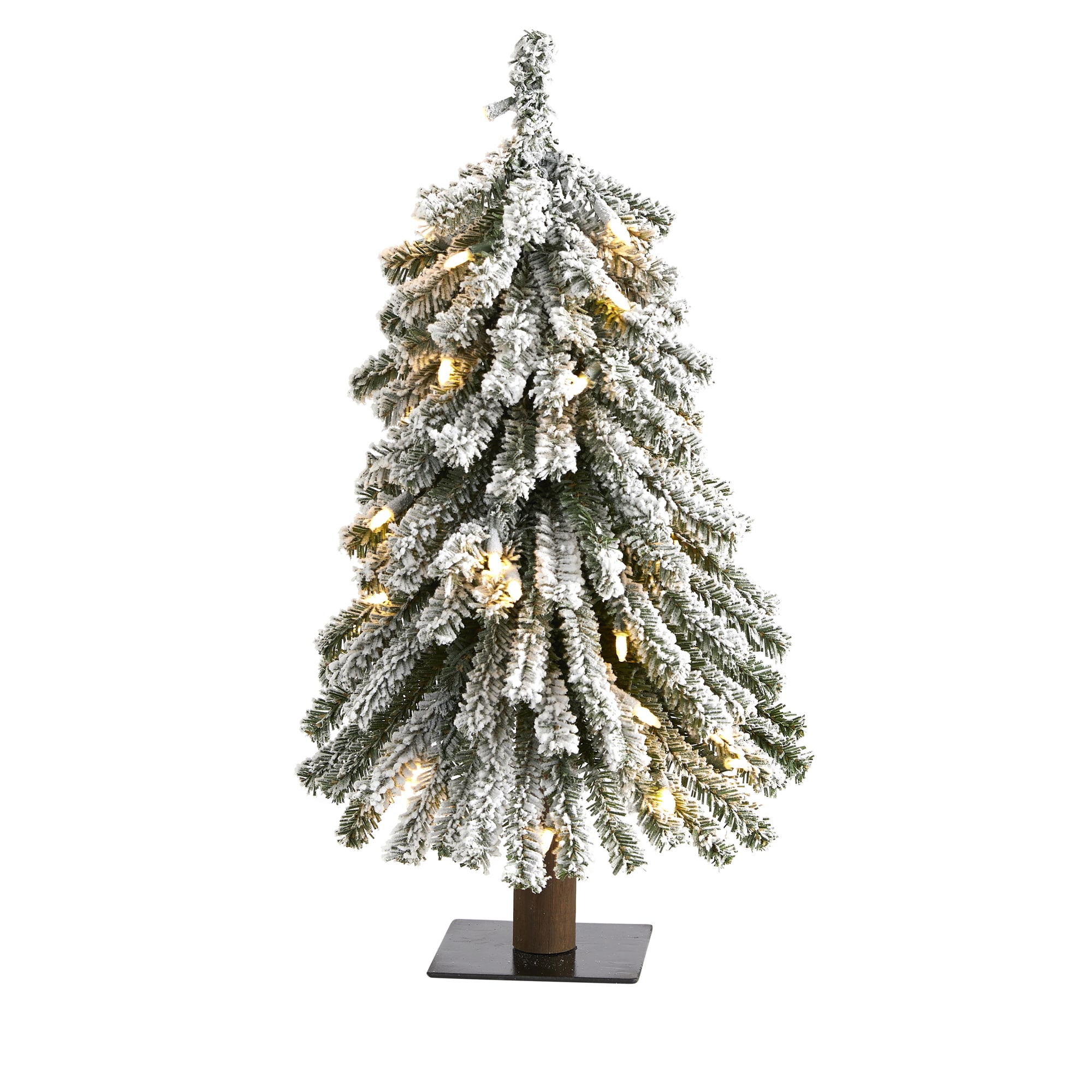 Nearly Natural T2036 2-ft Pine Pre-lit Slim Flocked Artificial Christmas Tree with White LED Lights