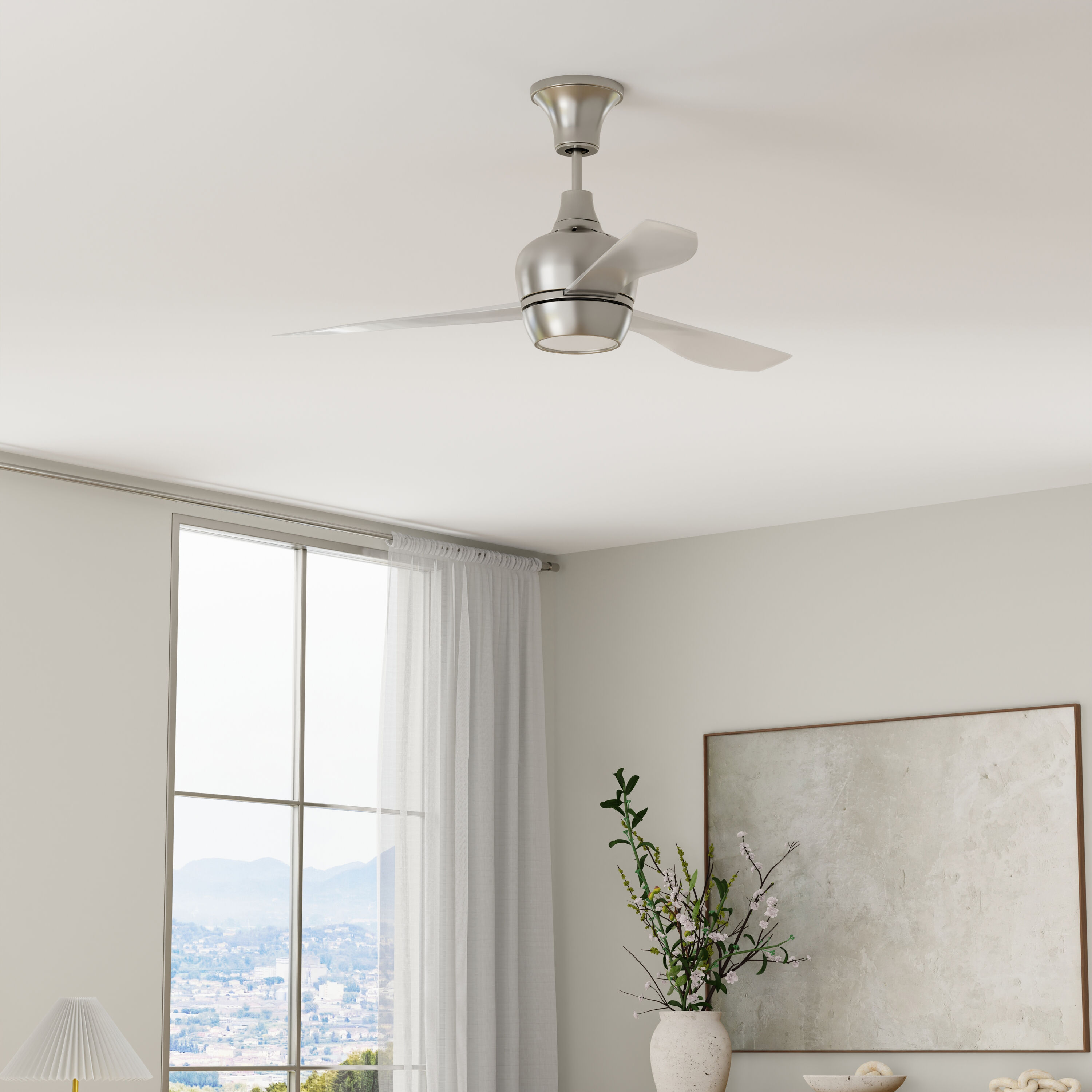 Craftmade BRD52PLN3 Bordeaux 52-in Integrated LED Downrod or Flush Mount Polished Nickel with Clear Acrylic Blades Ceiling Fan With Light - Remote Included ( 3 -Blade )