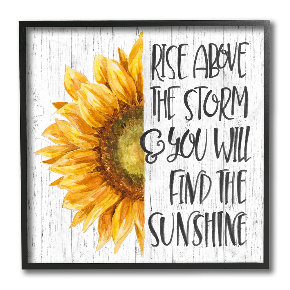 Stupell Industries AC-460-FR-12X12 Above Storm Find Sunshine Phrase Rustic Sunflower Patricia Pinto Black Framed Wood Framed 12-Inches H x 12-Inches W Inspirational Print