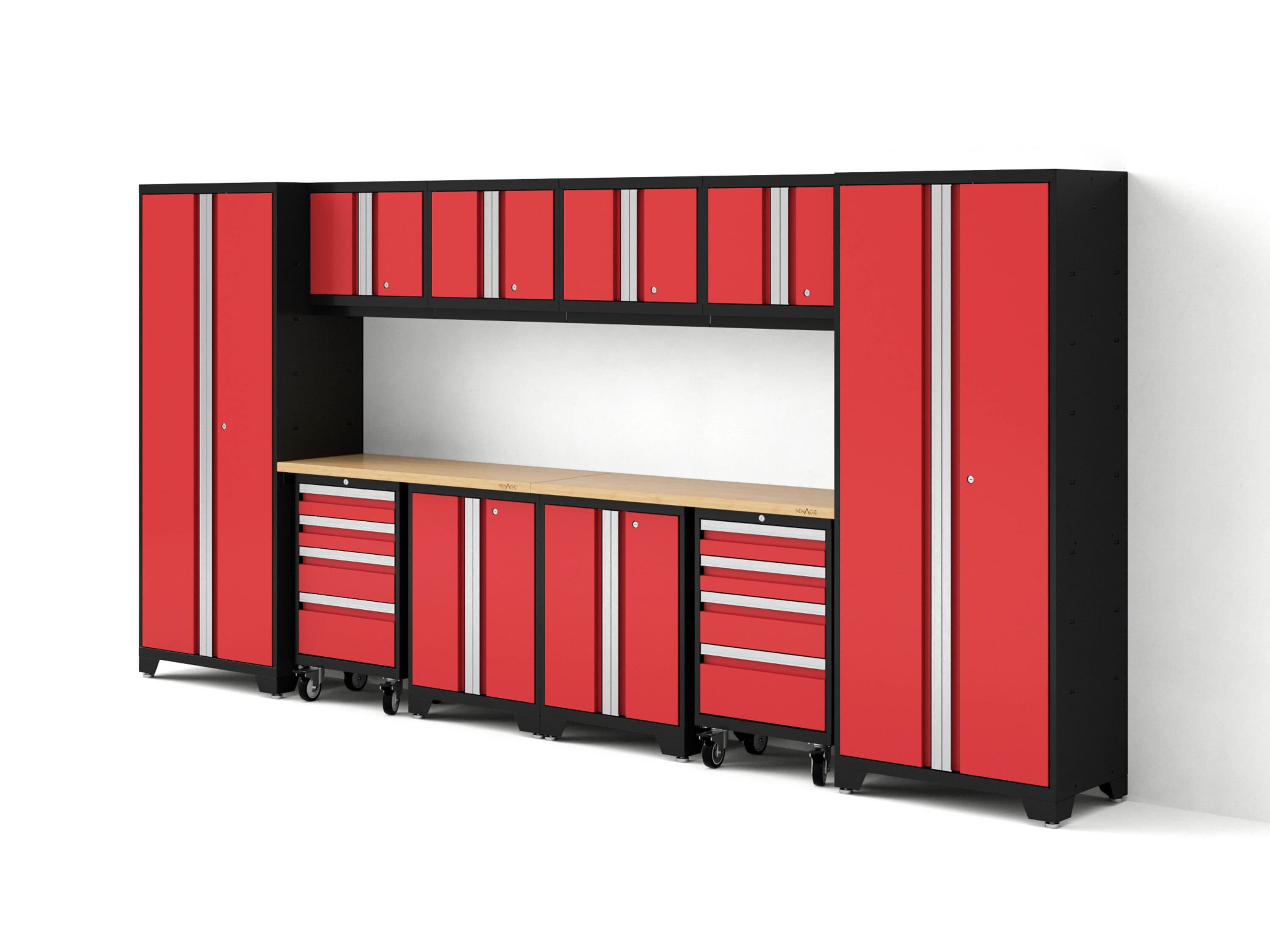 NewAge Products 156.0-in W x 76.75-in H x 18.0-in D 10 -Cabinets Steel Deep Red Garage Storage System