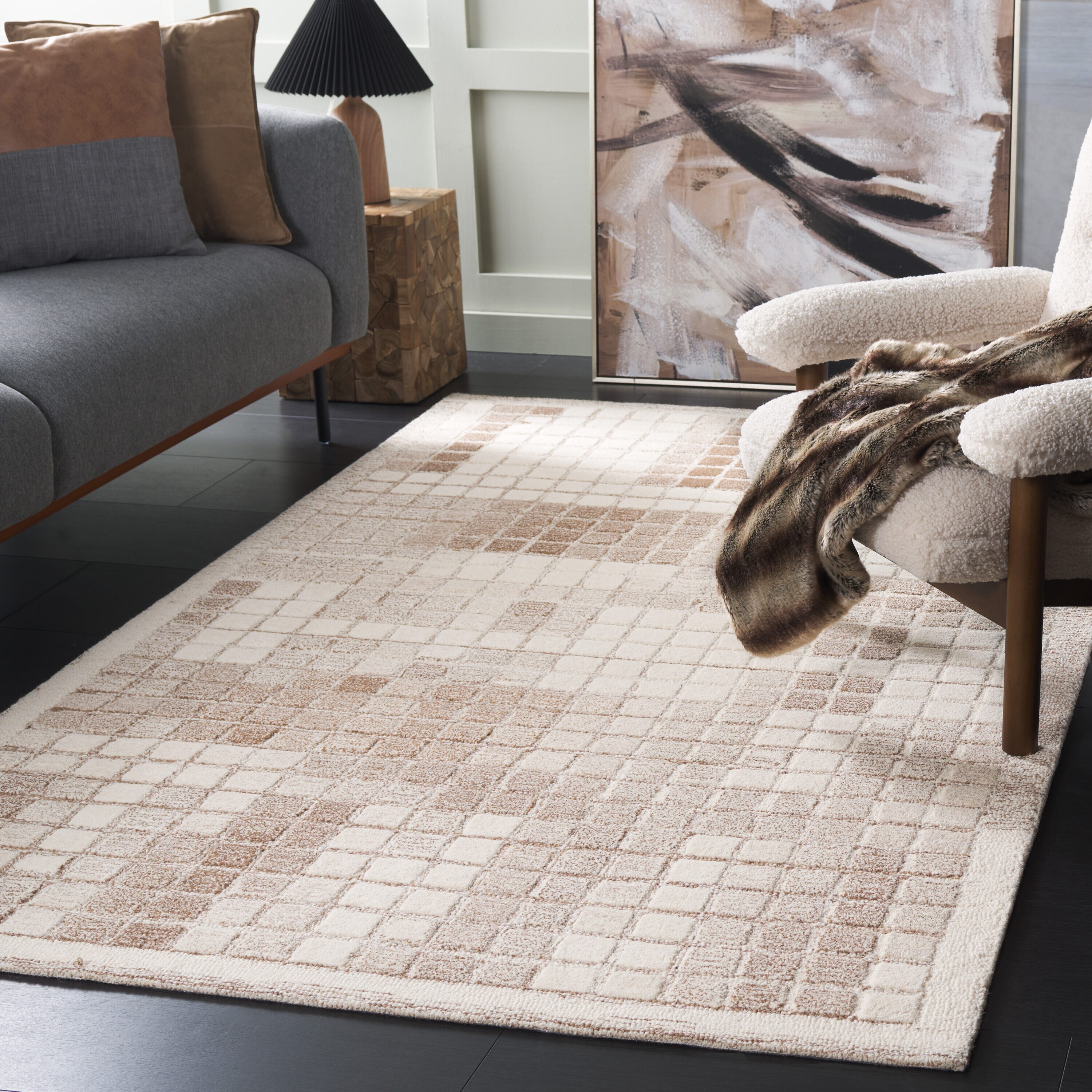  Ebony 375 Ivory/Brown Contemporary 5ft x 8ft Medium Rectangle Rug