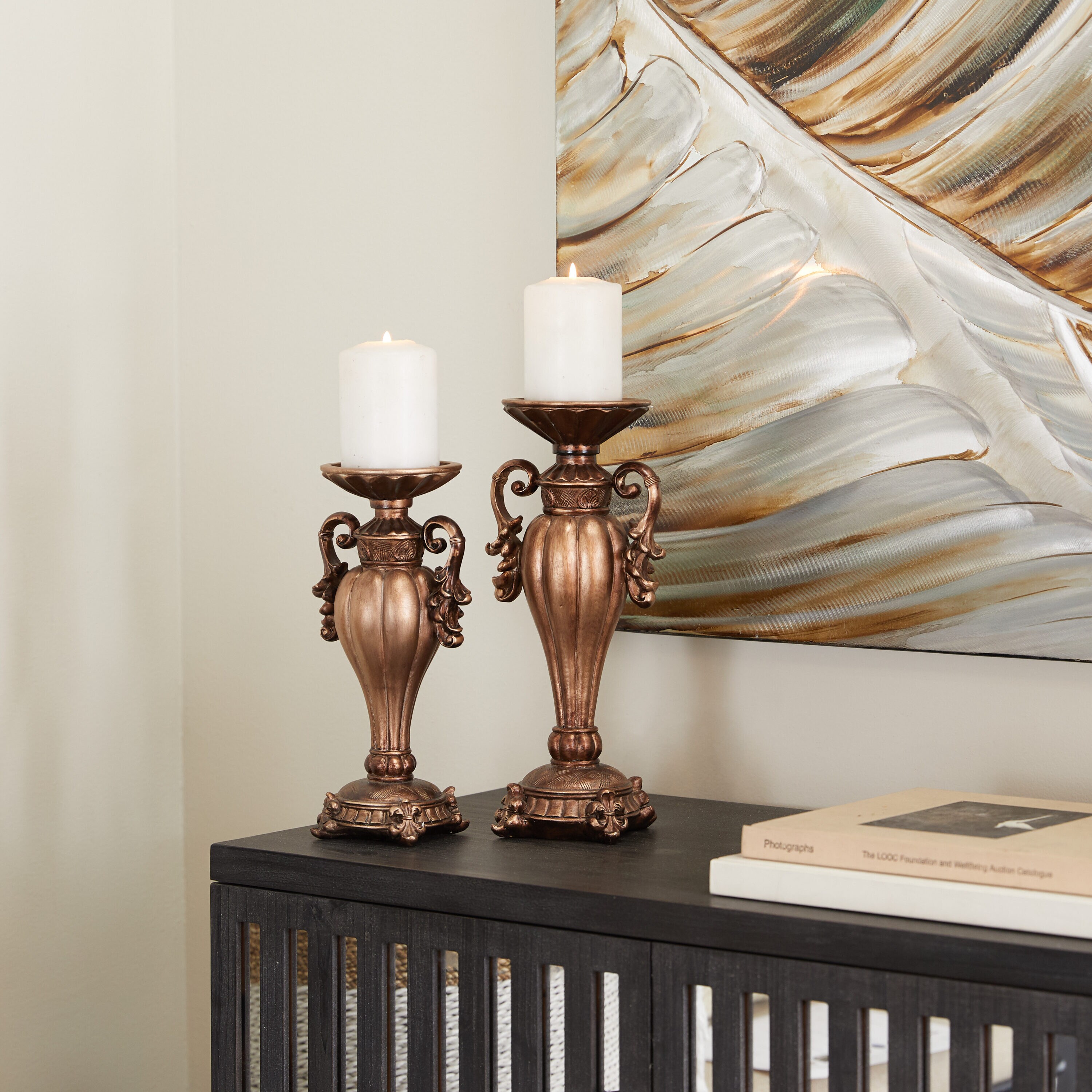 Grayson Lane 66894 2 Candle Stone Pillar Candle Holder
