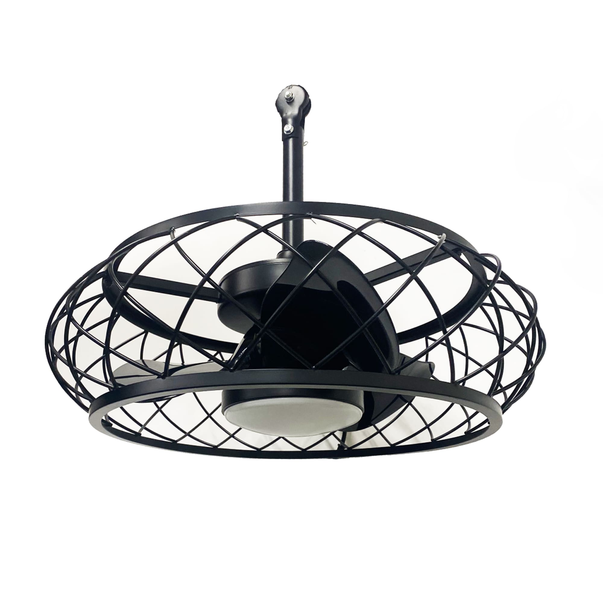 Antoine LSFD-01 20-in Color-Changing Integrated LED Outdoor Downrod or Flush Mount Smart Farmhouse Black Cage with Black Blades Fandelier Plug-in Ceiling Fan With Light - Remote Included ( 3 -Blade )