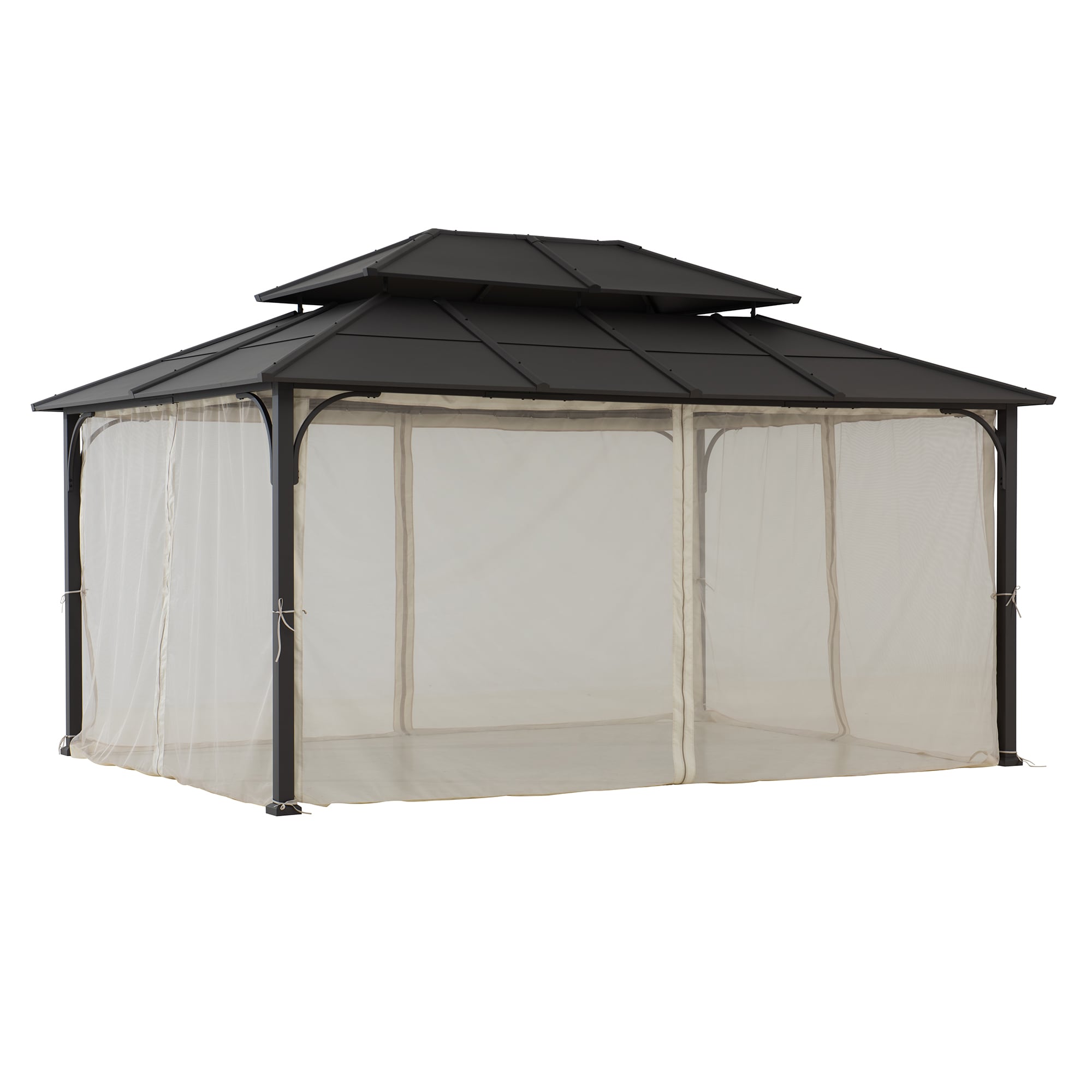 Sunjoy 12 x 16 ft. Black Steel Hardtop Gazebo with Netting