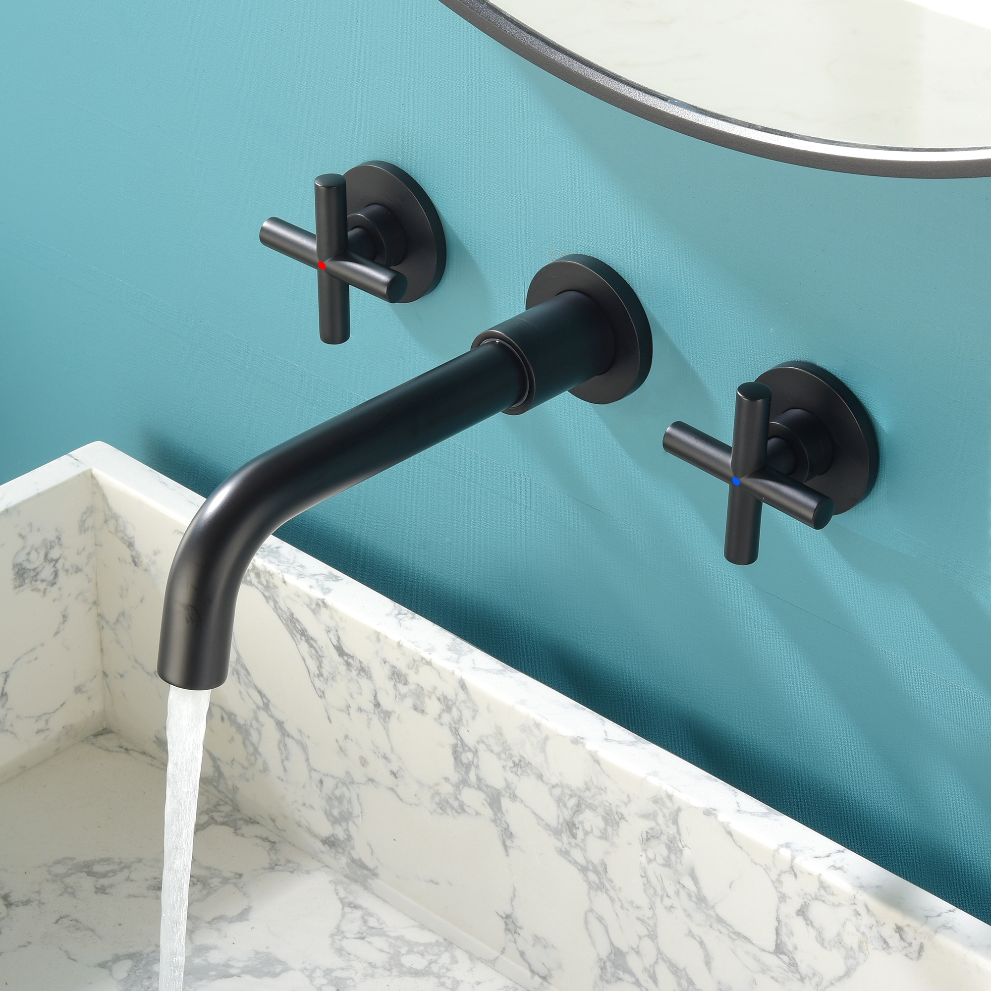 WELLFOR Matte Black Wall-mount 2-Handle Bathroom Sink Faucet WK0912 at ...