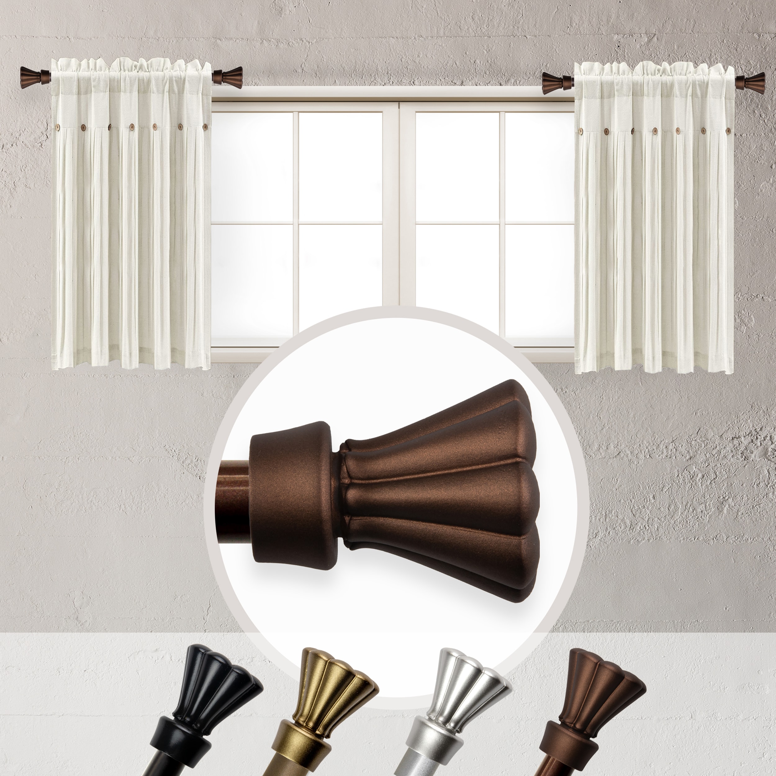 Hart & Harlow L-SIDE063-17-7 Nicole 5/8-in 2 -Pack 12-in to 20-in Cocoa Steel Side curtain rod with Finials