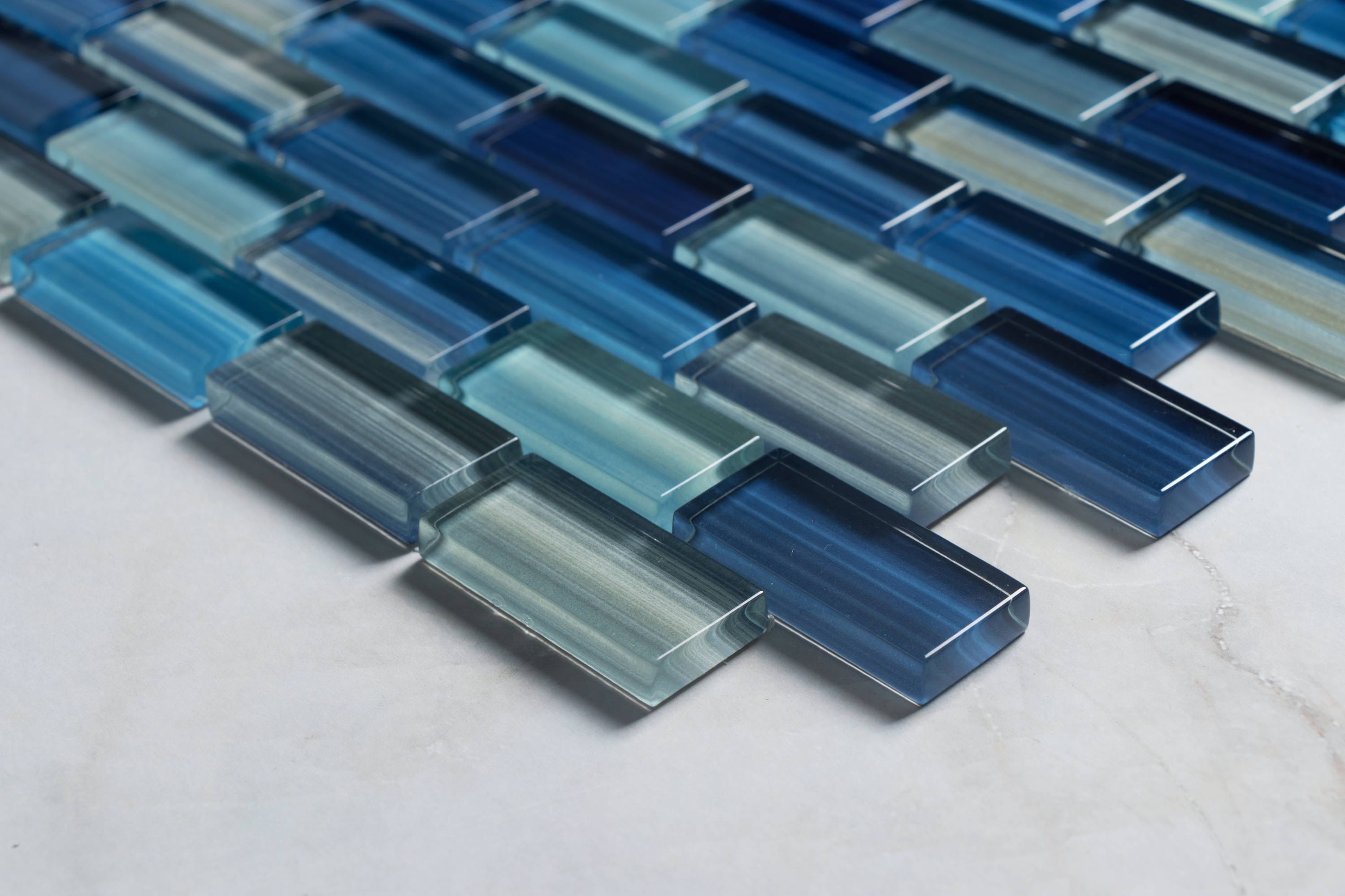 Coral Blue Hand-Painted Glass Mosaic Tile for Pools
