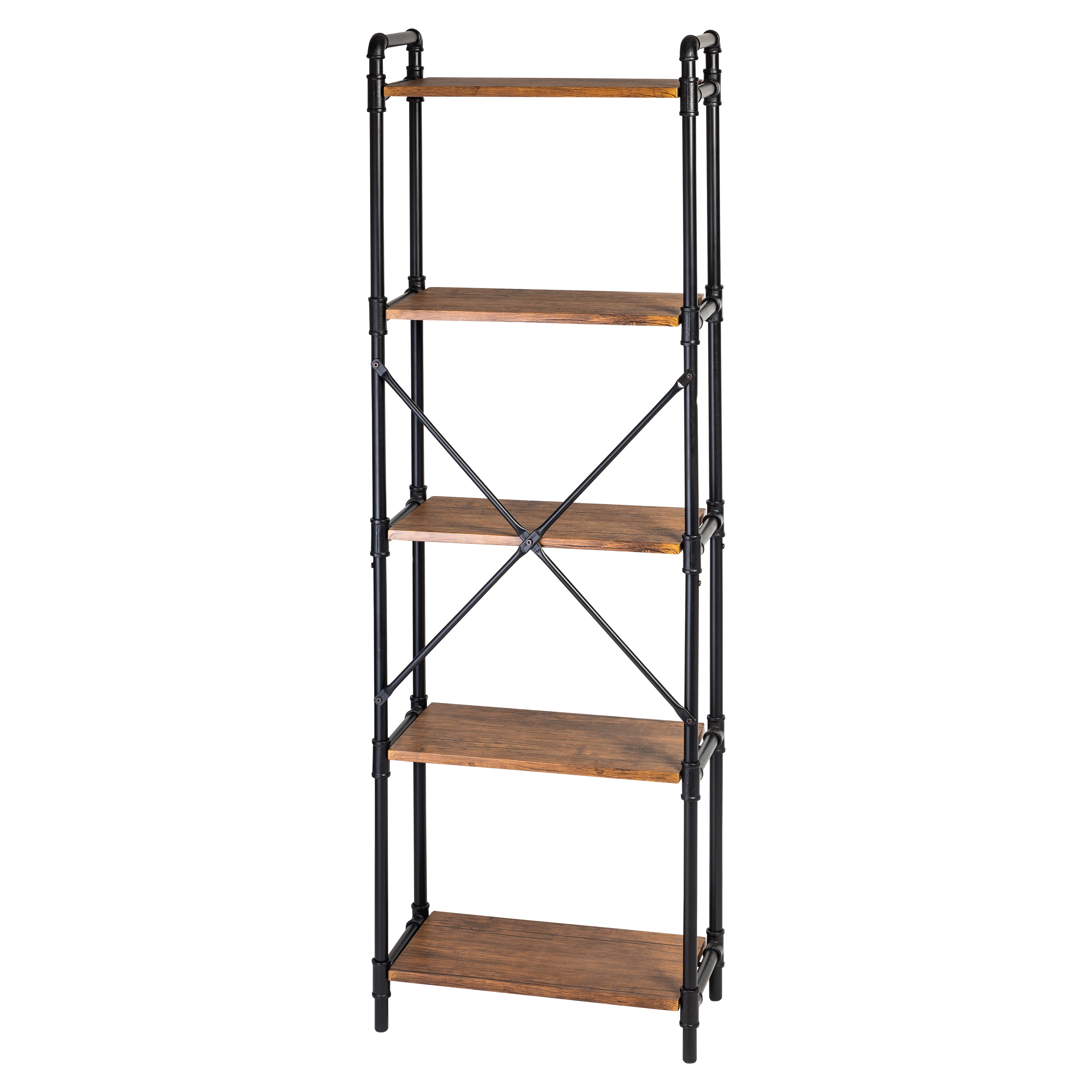 Honey-Can-Do Black/Natural Metal 5-Shelf Bookcase (23.6-in W x 70.9-in ...